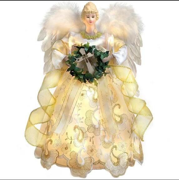 Ayieyill  Angel Treetop, 9-Inch,Lighted Silver Angel with Wings Christmas Tree Topper