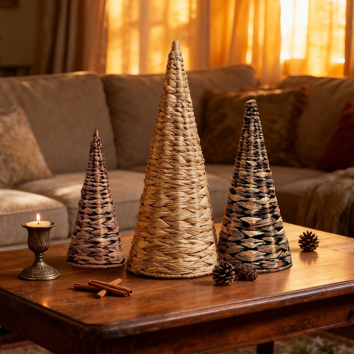 Ayieyill 3pcs Wicker Christmas Tree Tabletop Christmas Decor Farmhouse Christmas Decor Rustic Xmas Decorations, Natural