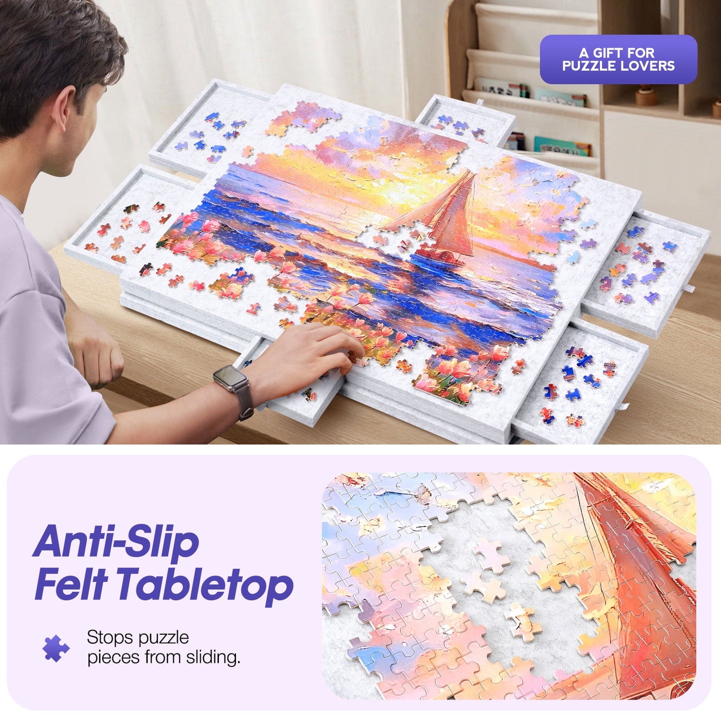 Ayieyill 1000 Piece Rotating Puzzle Board with Drawers and Cover,21"x31"Portable Felt Jigsaw Puzzle Table for Adults Portable,Lazy Susan Spinning Puzzle Boards Birthday Gift for Mom