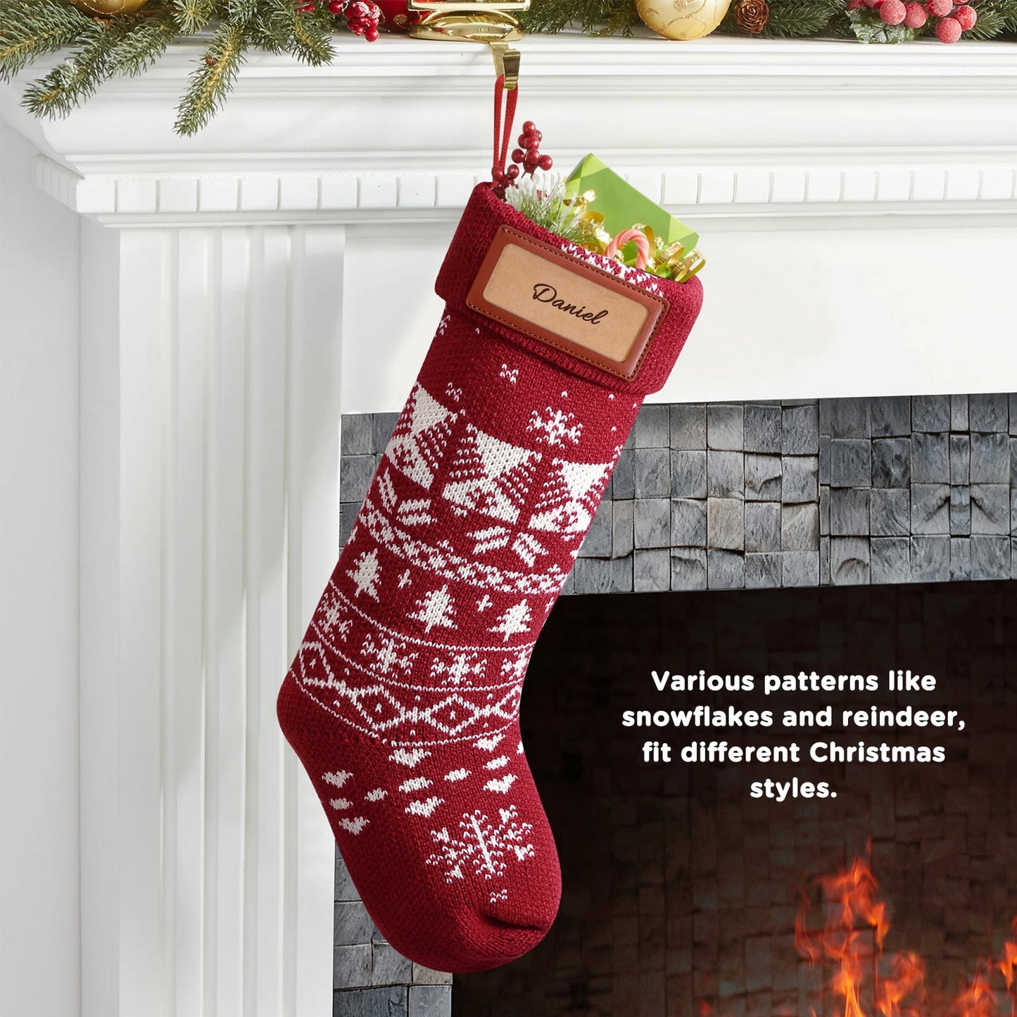 Ayieyill 6Pcs 18" Knit Christmas Stockings, Large Rustic Yarn Xmas Stockings for Christmas Family Holiday Decorations