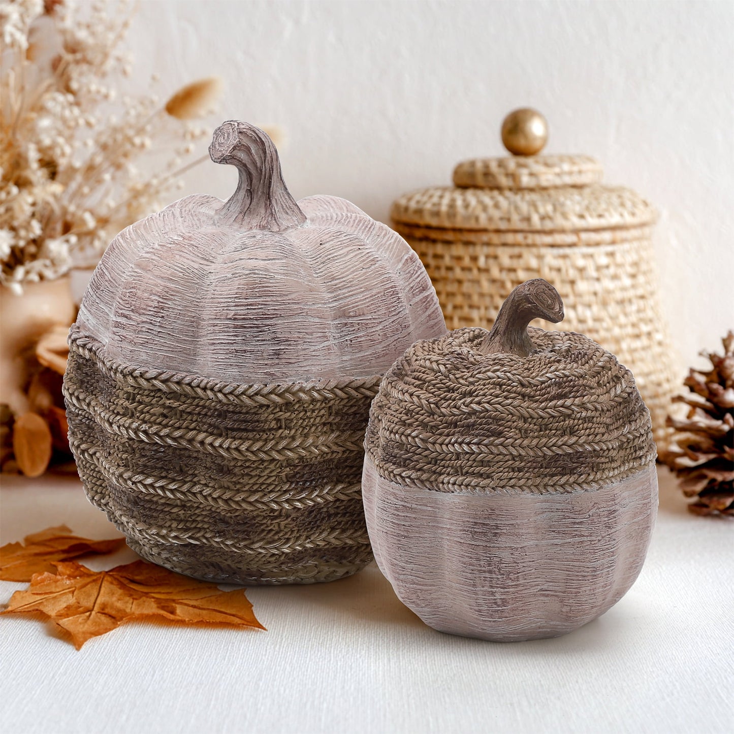 Ayieyill 2pcs Resin Pumpkin Figurines with Woven Texture Fall Decor Autumn Decor Thanksgiving Decorations for Home