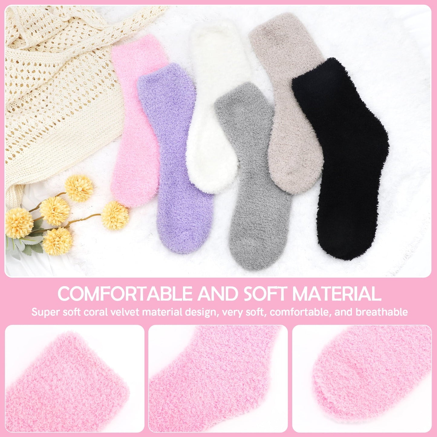 Ayieyill Fuzzy Socks for Women, 6 Pairs Plush Slipper Socks Women, Warm Soft Fluffy Socks Thick Cozy Plush Sock Winter Christmas Socks for Women