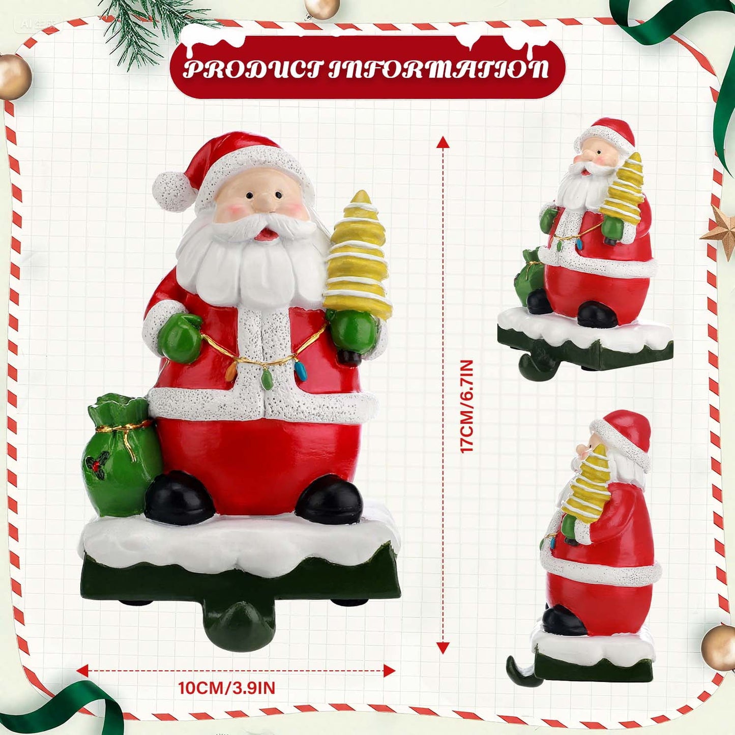 Ayieyill Christmas Santa Claus Stocking Holder, Resin Stocking Holders for Mantle Christmas Decorations