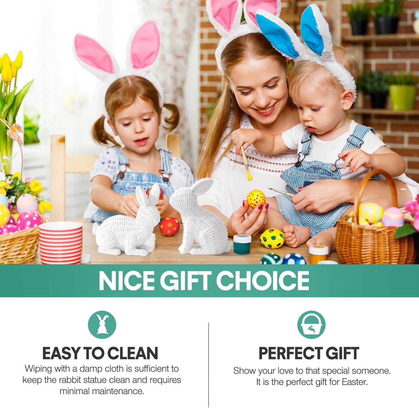 Ayieyill 2 Pcs Easter Rabbit Decor, Easter Rattan Bunny Resin Ornaments for Home Courtyard Tabletop to Enhance The Easter Atmosphere