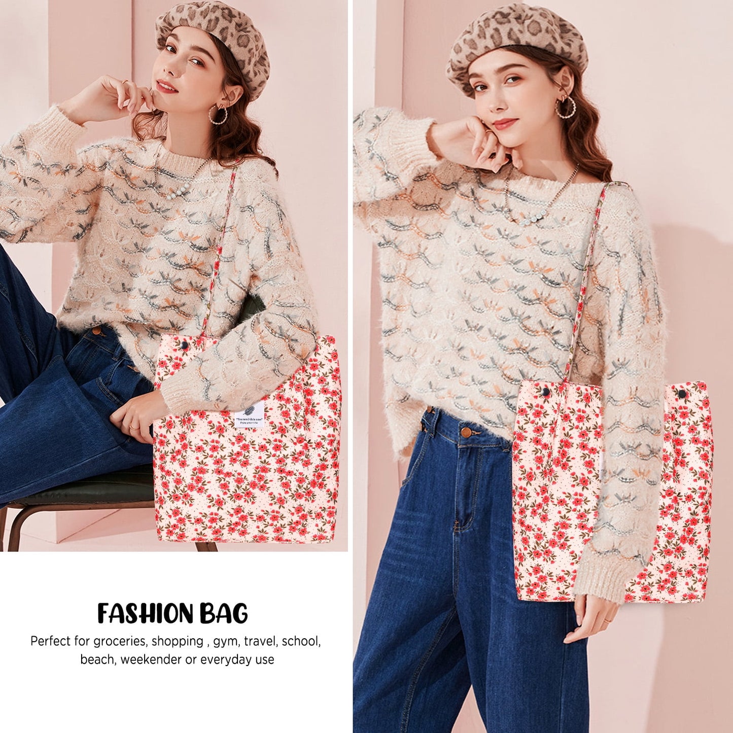 Ayieyill Corduroy Tote Bag Large for Women Girl Lady Canvas Shoulder Cord Purse and Handbags with Inner Pocket