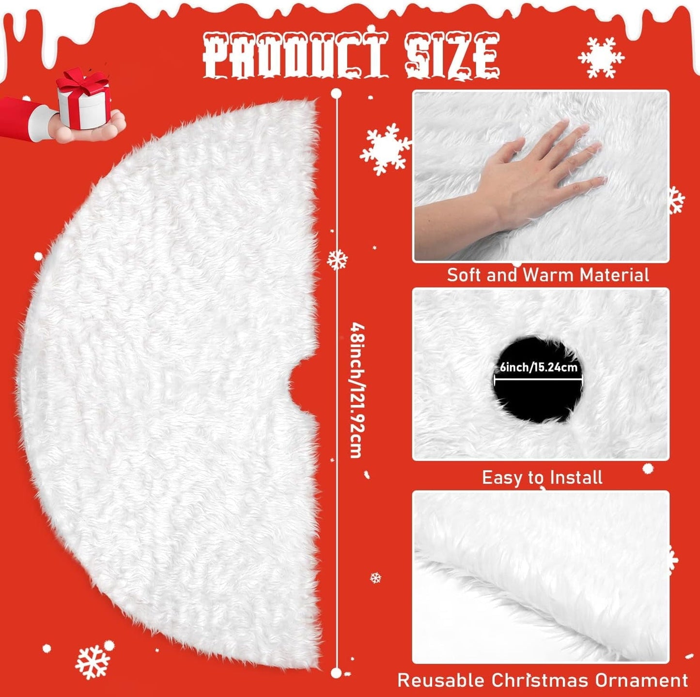 Ayieyill Christmas Tree Skirt 48 Inches Faux Fur White Christmas Tree Skirt for Christmas Tree Decorations