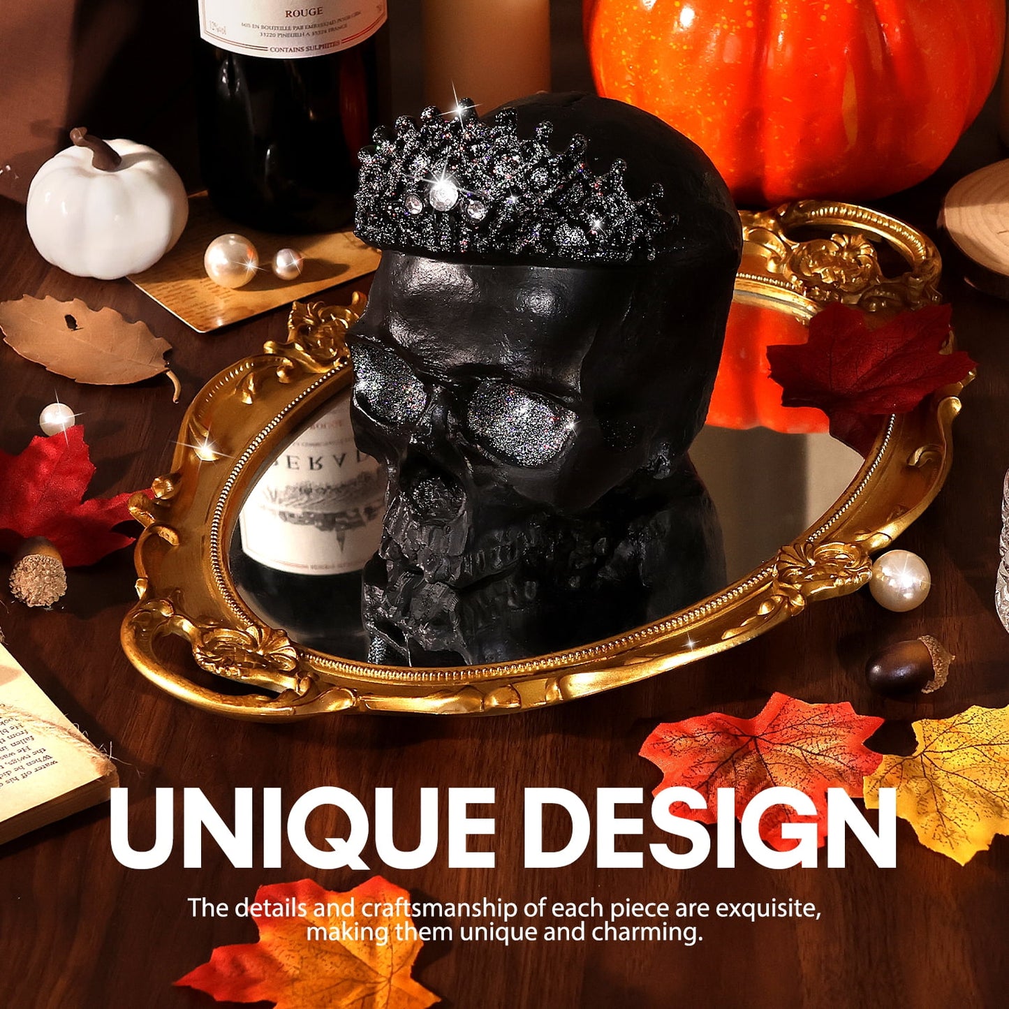 Ayieyill Halloween Skull Decorations Indoor Skull Decor Halloween Figurines Skull with Crown