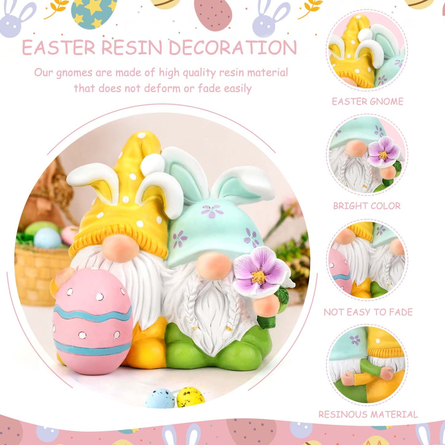 Ayieyill Easter Gnomes Decorations Easter Bunny Gnomes Cute Spring Swedish Tomte Gnomes Resin Gnome
