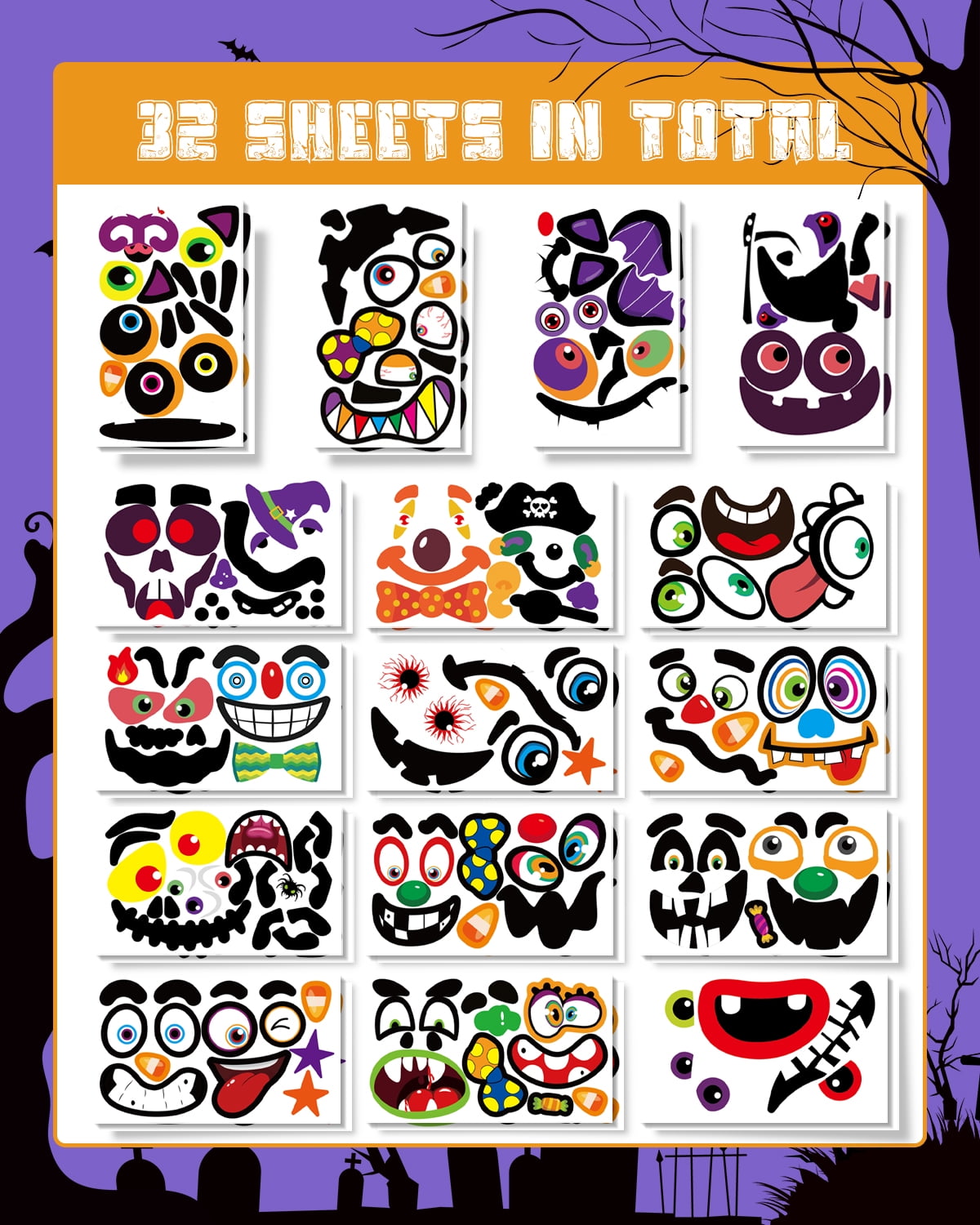 Ayieyill 64 Packs Halloween Stickers Pumpkin Decorating Stickers, 32 Sheet Small Pumpkin Face Stickers