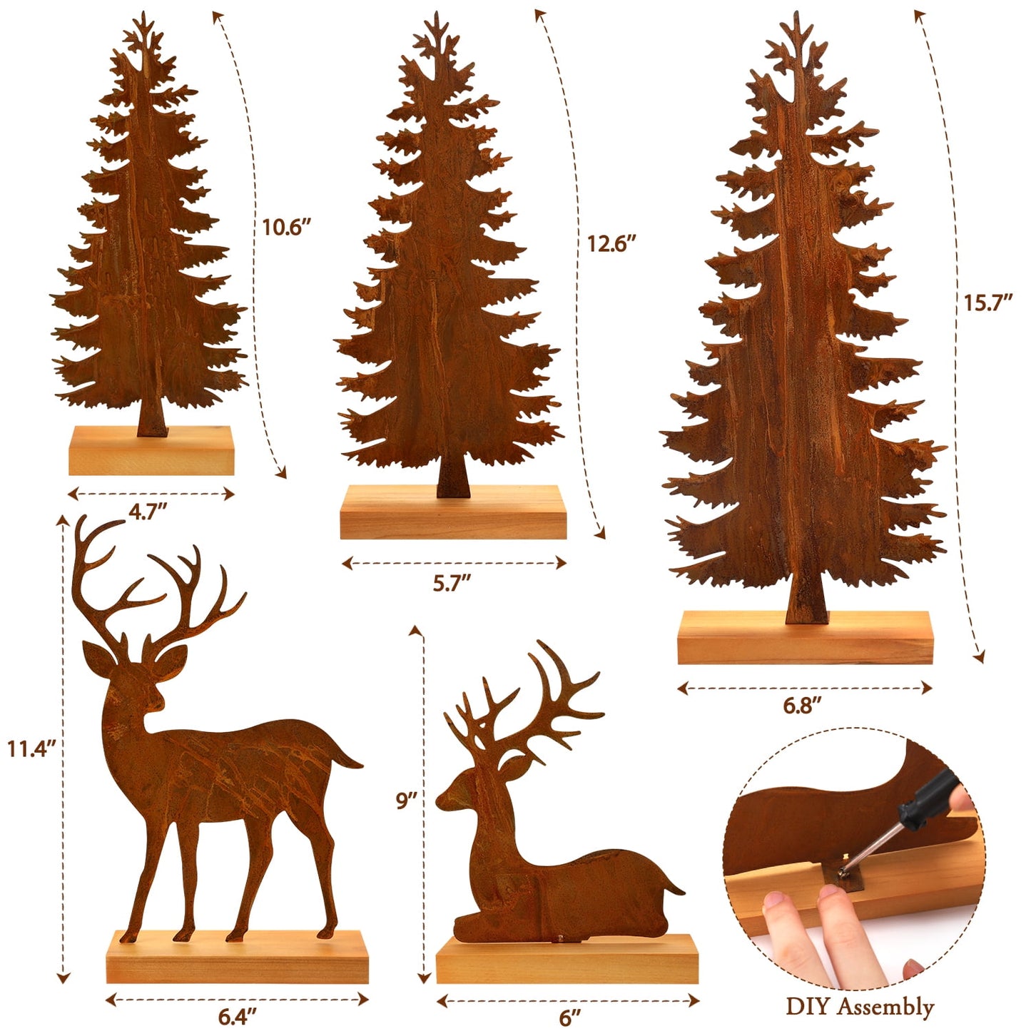Ayieyill Christmas Tabletop Decorations Indoor, 5pcs Tree and Reindeer Rustic Christmas Decor