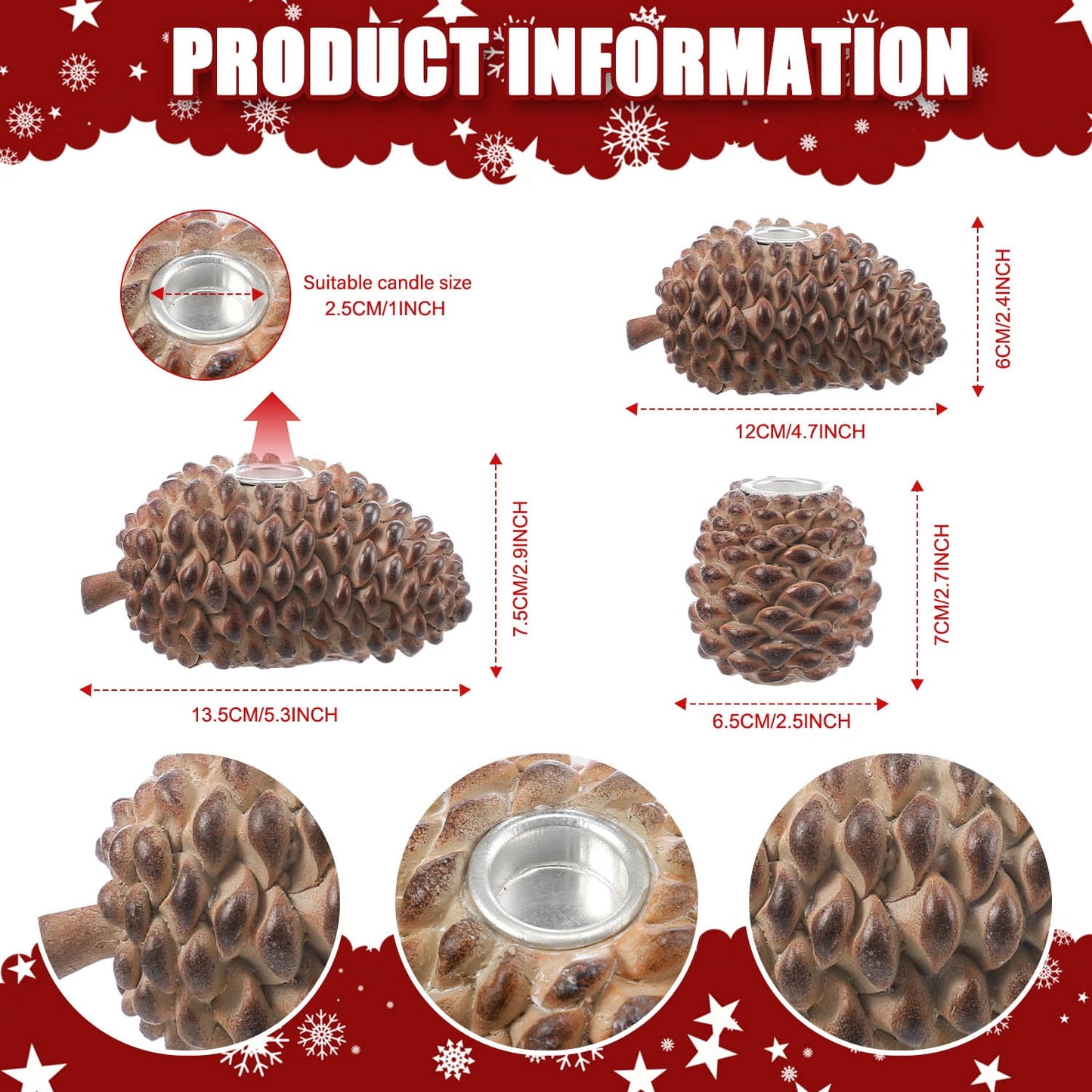 Ayieyill Christmas Pine Cone Candle Holders Set of 3, Pinecones Decor for Christmas Decoration