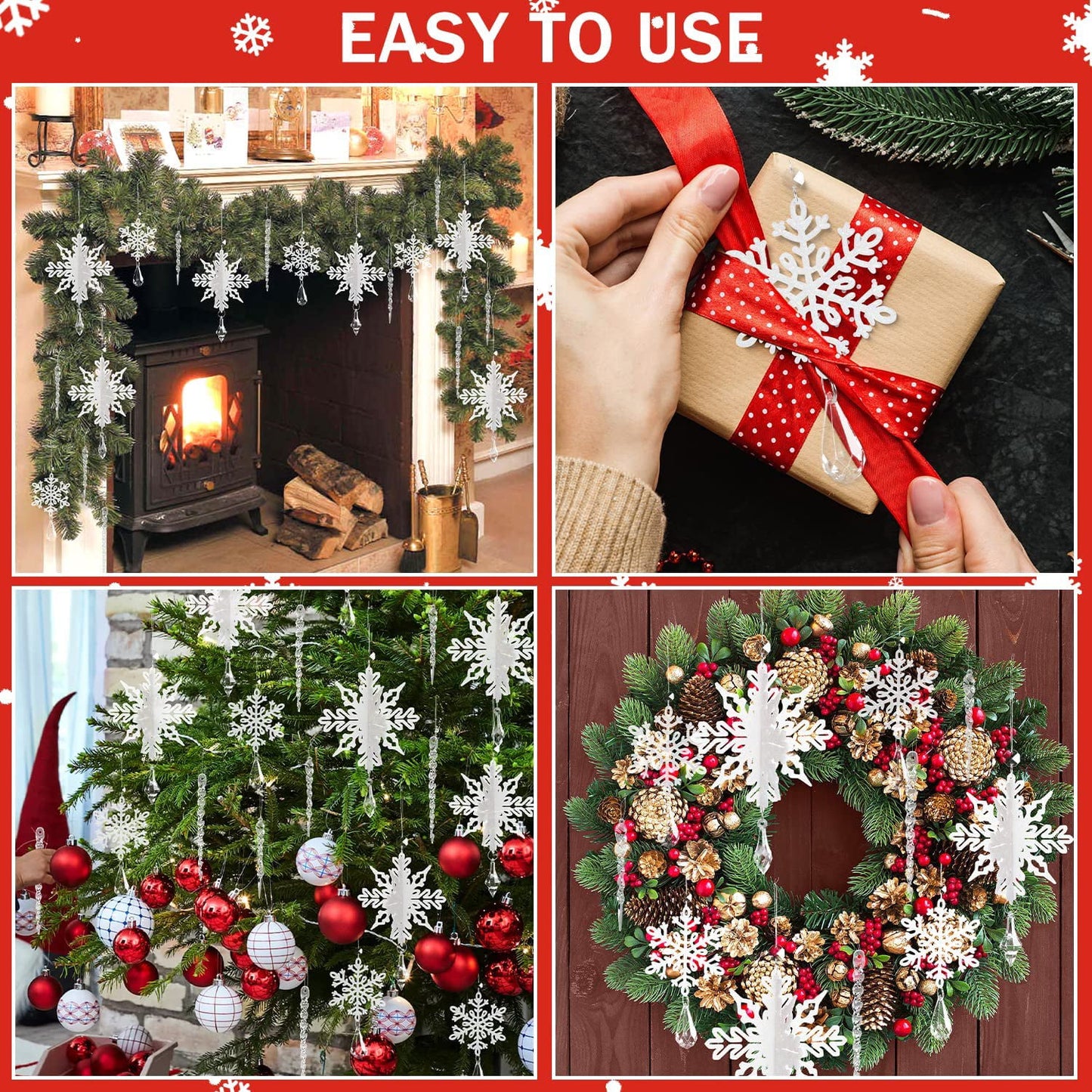 Ayieyill 24 Pieces Christmas Snowflake Drop Ornament Acrylic Icicle Christmas Hanging