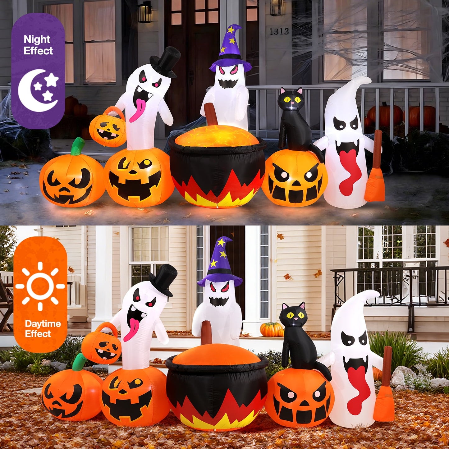 Ayieyill 8.5FT Halloween Inflatables Pumpkin Ghost Family with Built-in LED Lights, Halloween Blow up Yard Decorations