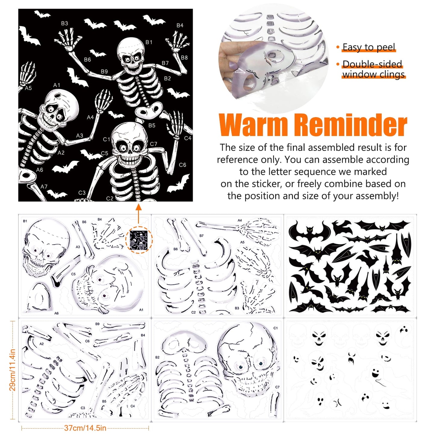 Ayieyill Halloween Window Clings Decorations, Skeleton Decals Halloween Window Stickers for Glass Windows