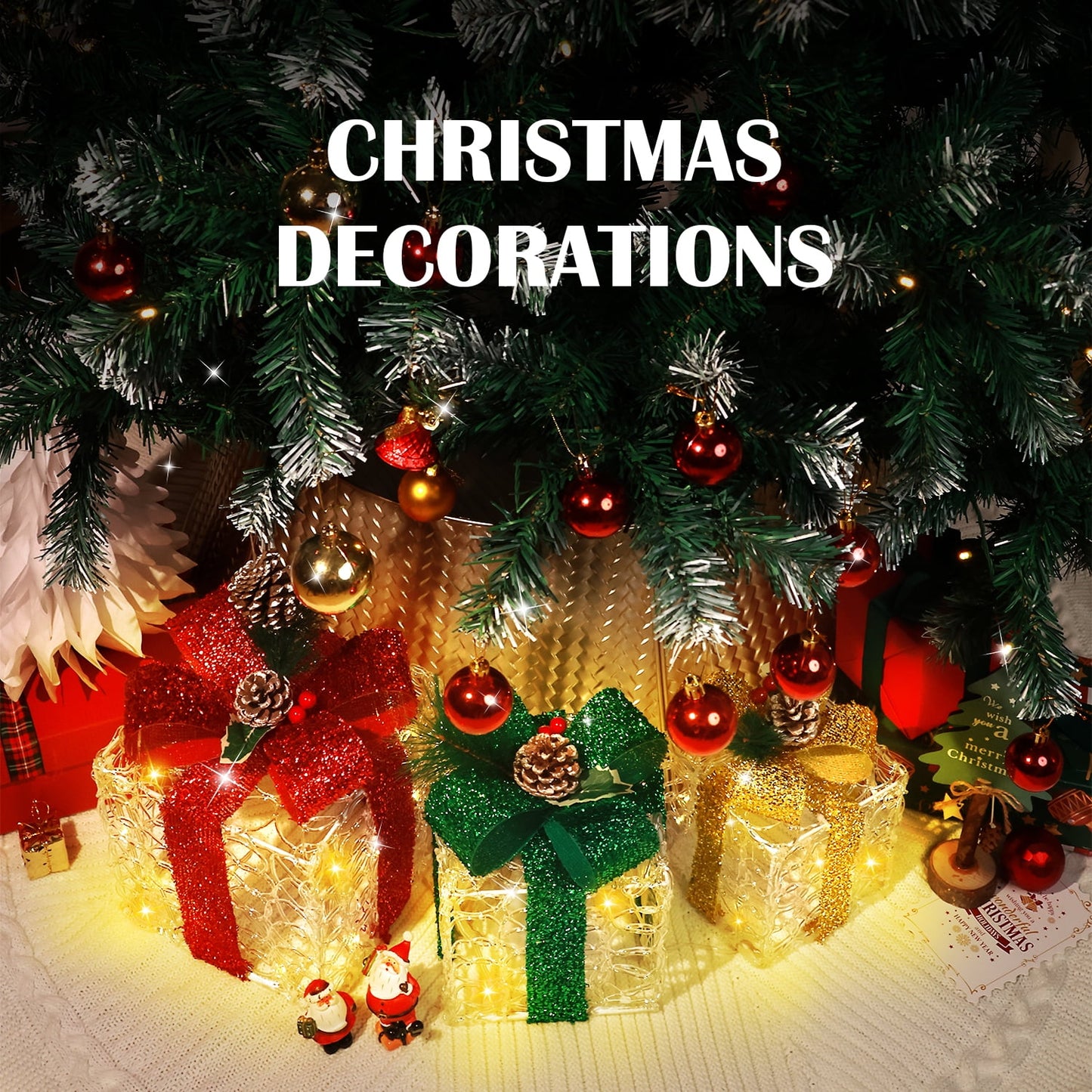 Ayieyill 3 Pcs  Christmas Lighted Gift Boxes, Light up Christmas Present Boxes, Christmas Decorations Indoor