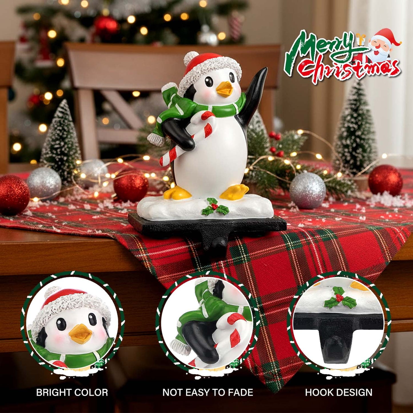 Ayieyill Christmas Santa Claus Stocking Holder, Resin Stocking Holders for Mantle Christmas Decorations