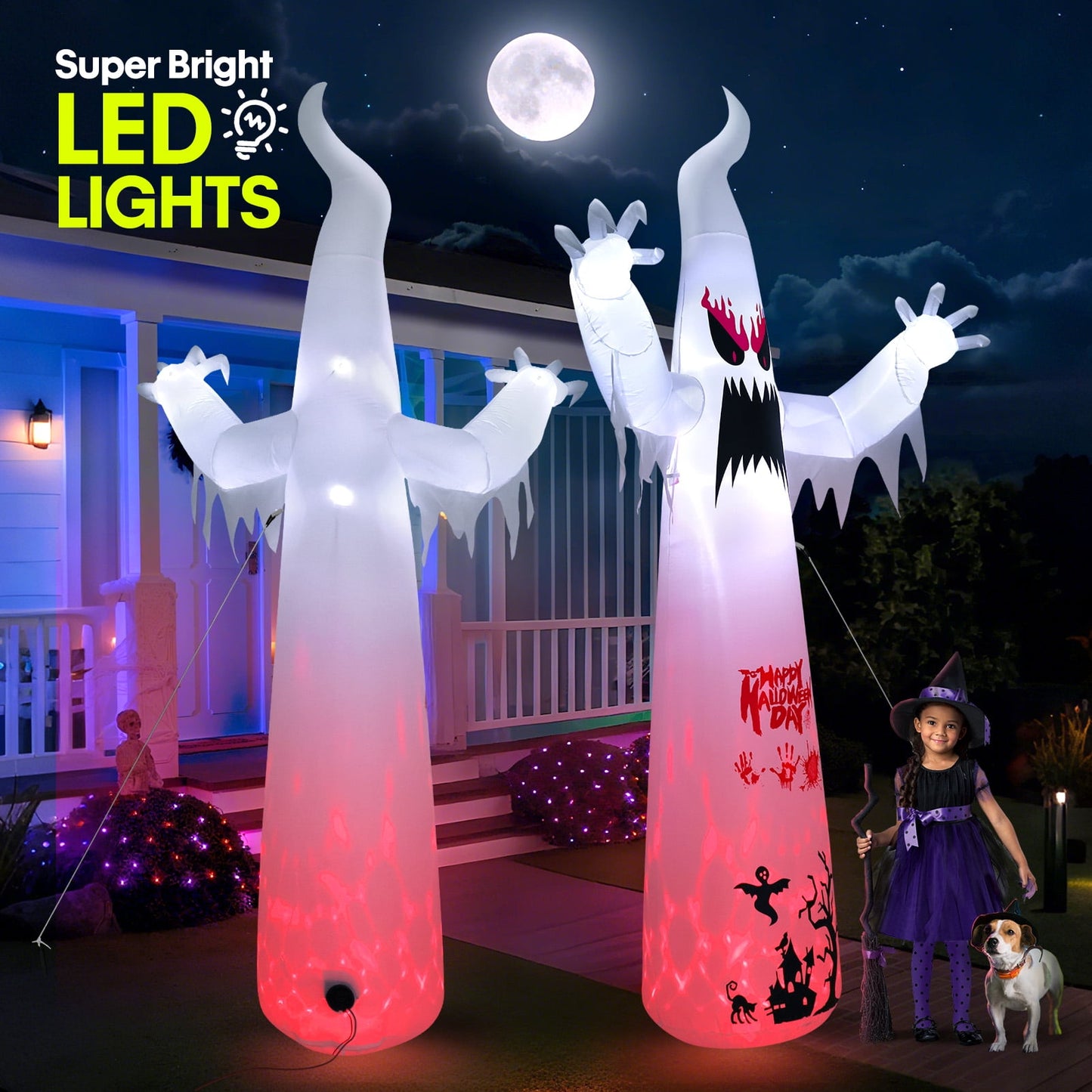 Ayieyill 10FT Halloween Inflatables Blow up LED Giant Red Ghost for Outdoor Halloween Yard Inflatables Garden Yard Lawn