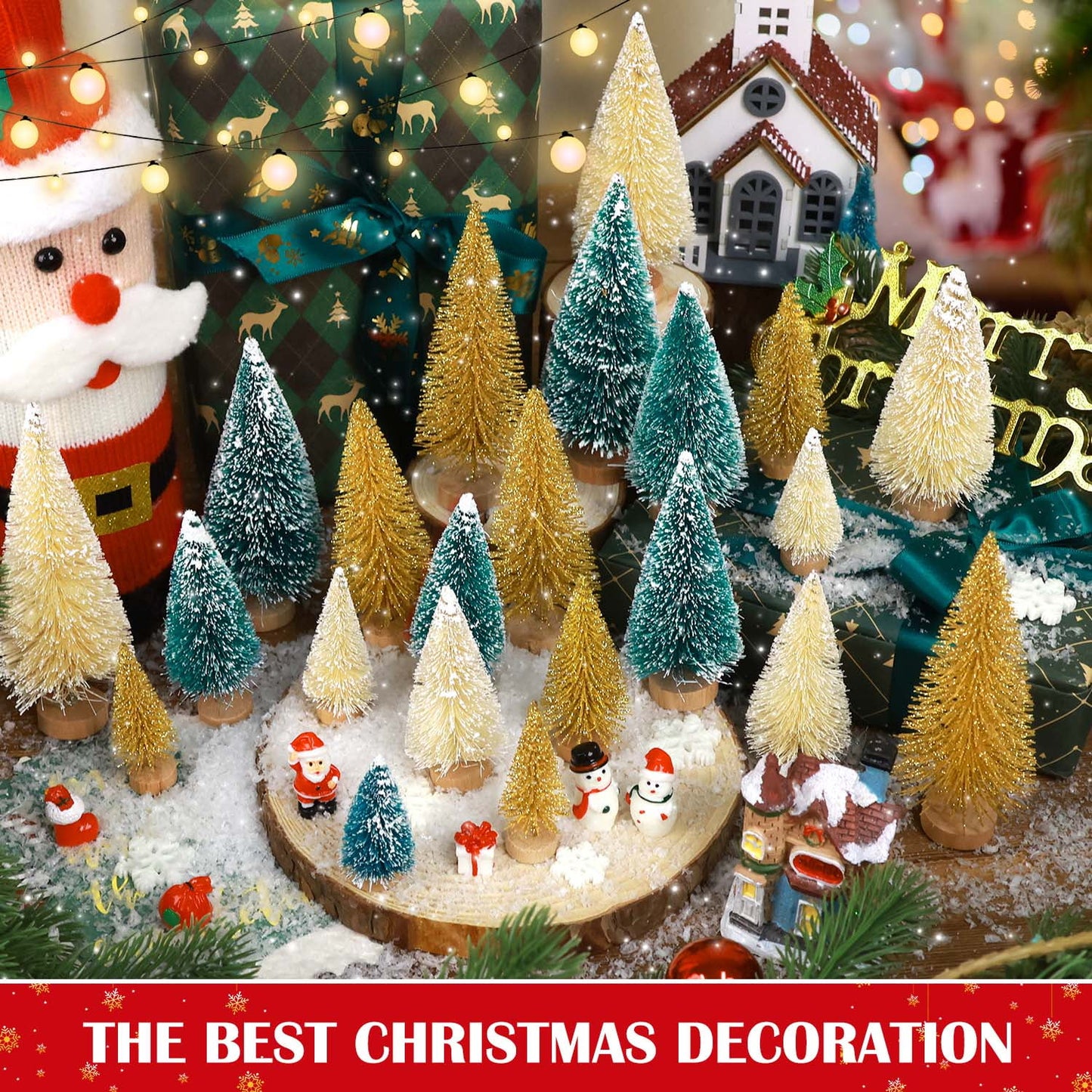 Ayieyill 44pcs Mini Christmas Tree, Bottle Brush Christmas Trees with Wooden Base