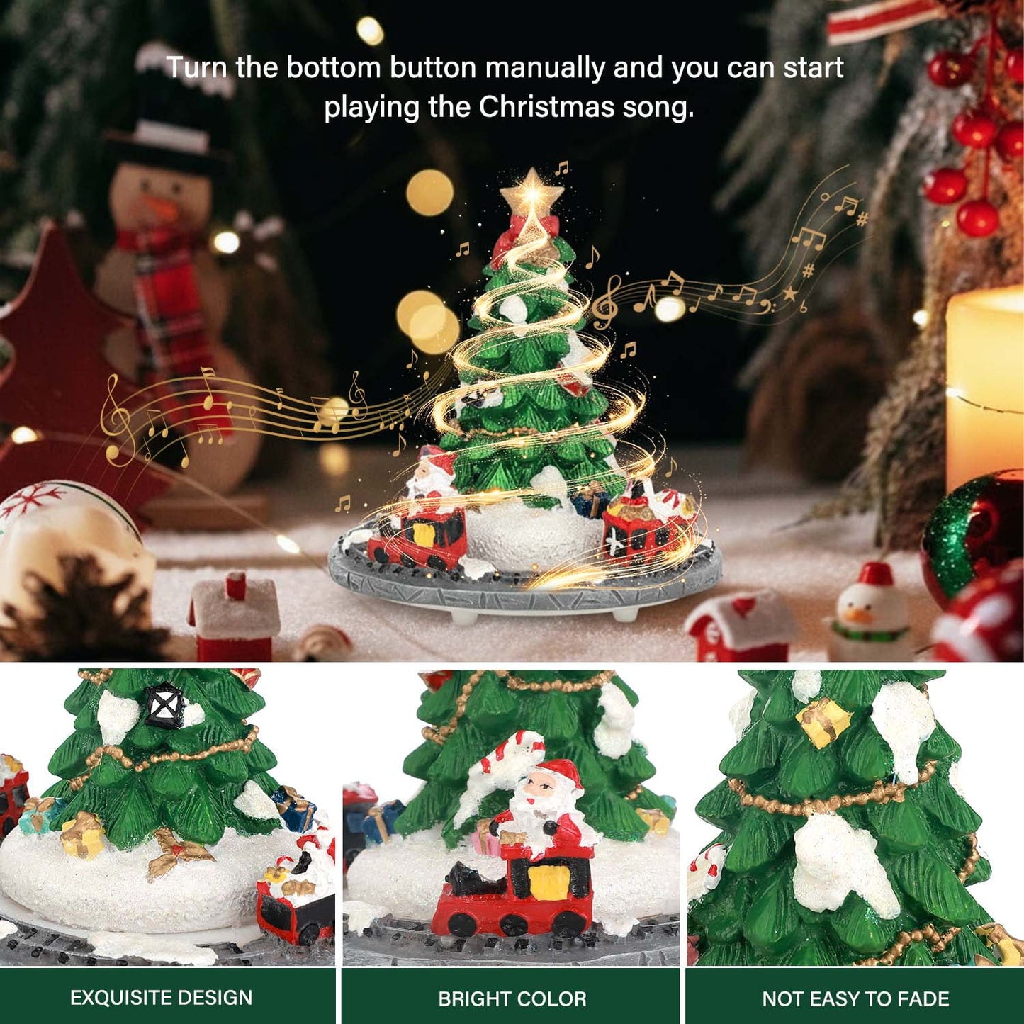 Ayieyill Merry Christmas Music Box Resin Christmas Tree Music Box for Christmas Table Decorations Indoor - 5.9"