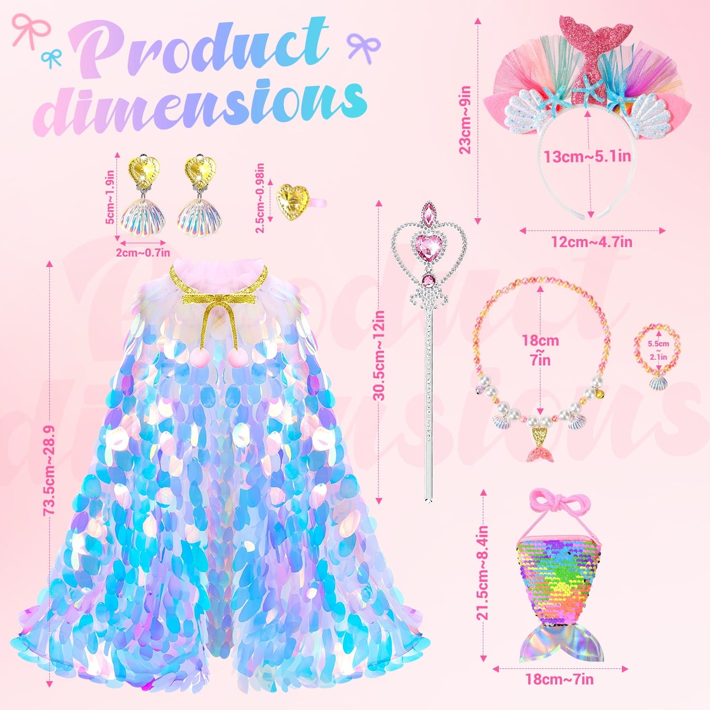 Ayieyill Princess Dress up Clothes for Little Girl, 11Pcs Princess Cape with Crown, Princess Dresses for Girl 3-8 Birthday Gift