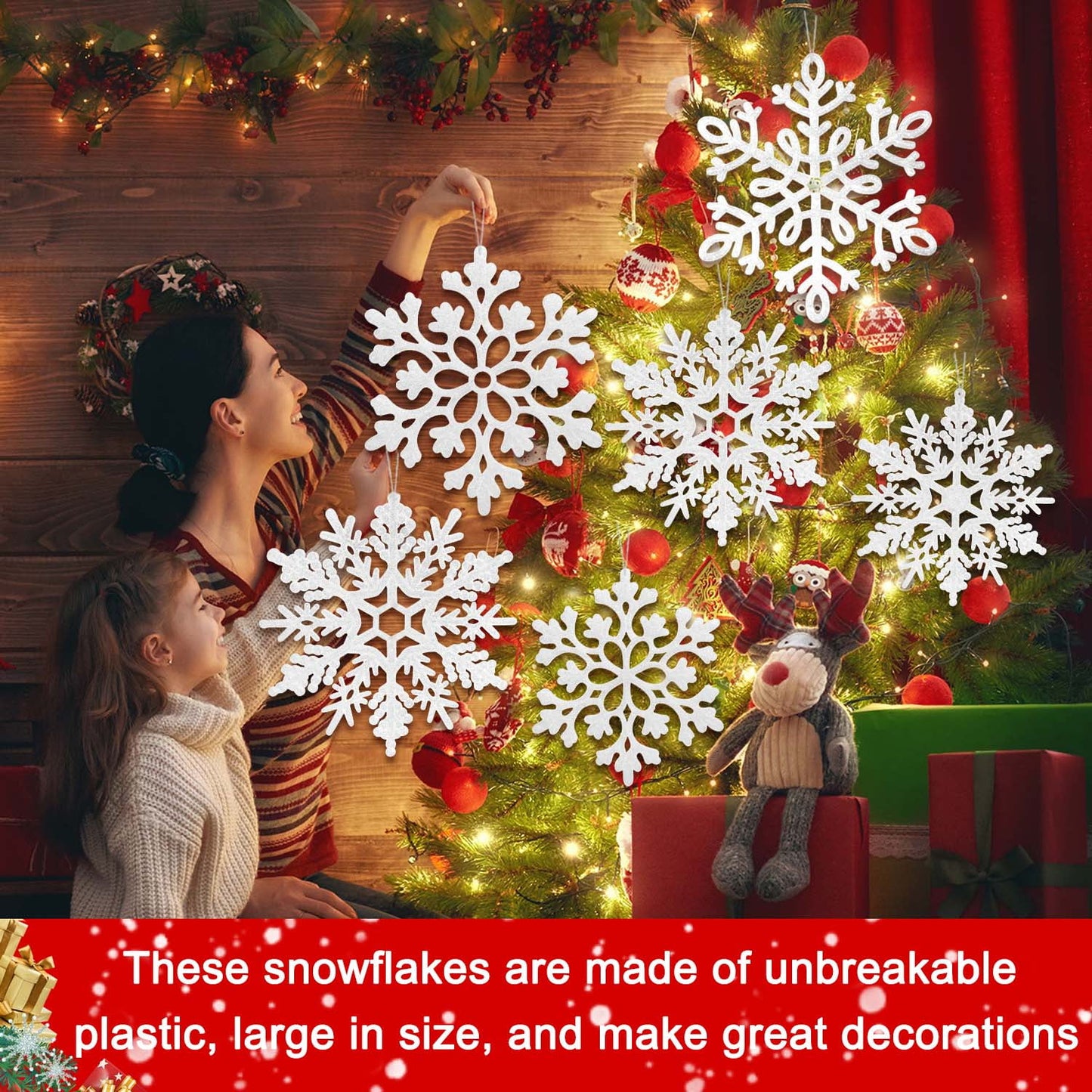 Ayieyill 8Pcs Christmas Snowflakes Large Snowflakes Ornaments - 12'' Glitter Snowflakes Decorations