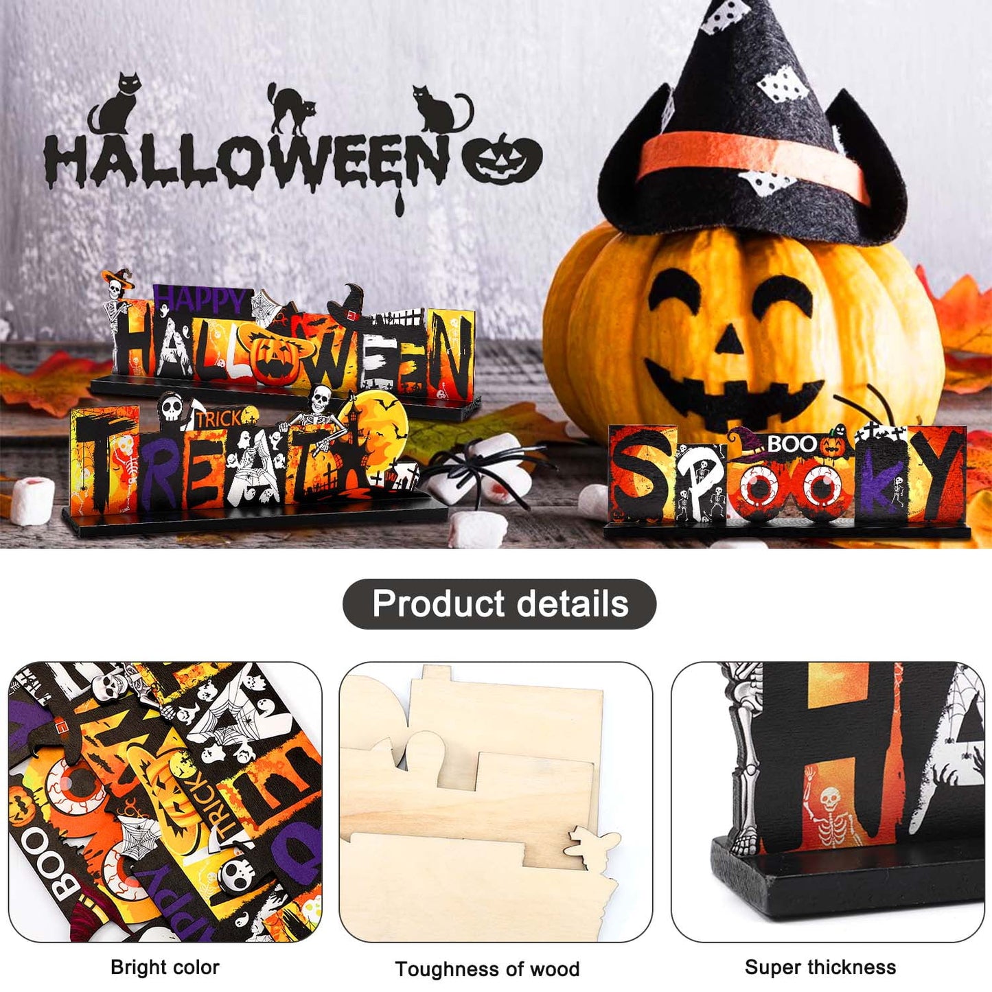 Ayieyill 3 Pieces Halloween Table Decorations Pumpkin Table Centerpiece, Halloween Indoor Decor