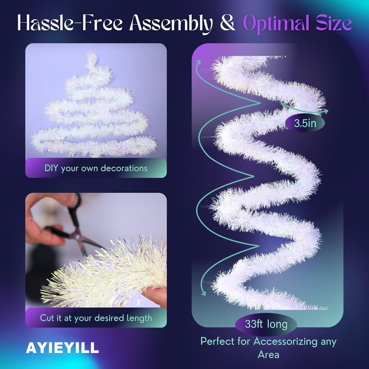 Ayieyill 33ft Tinsel Garland Hanging Christmas Tree Garland for Christmas Tree Decorations Indoor