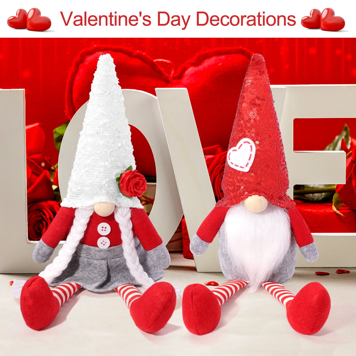 Ayieyill Valentines Day Gnome Plush Elf Decorations - 2PCS Mr and Mrs Handmake Scandinavian Tomte