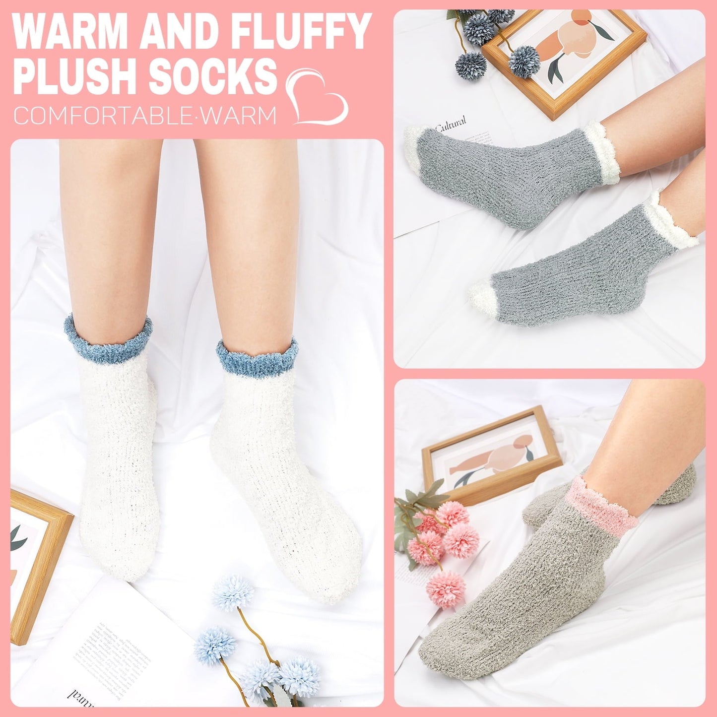 Ayieyill Fuzzy Socks for Women, 6 Pairs Plush Slipper Socks Women, Warm Soft Fluffy Socks Thick Cozy Plush Sock Winter Christmas Socks for Women