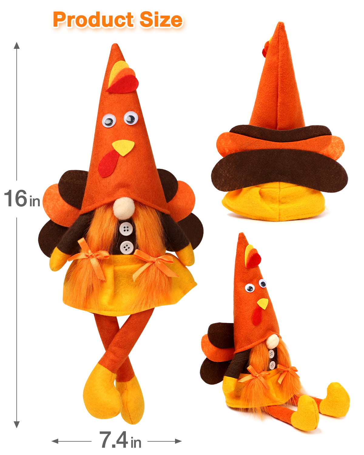 Ayieyill Fall Thanksgiving Decorations, 2 Pack Handmade Fall Turkey Swedish Gnomes
