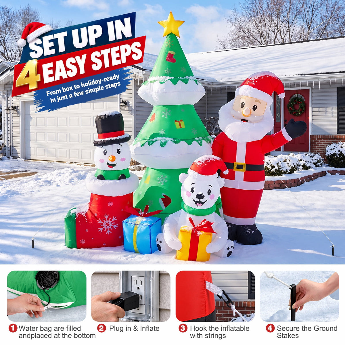 Ayieyill 6ft Christmas Inflatable Outdoor Decoration,Christmas Blow ups Santa Snowman Xmas Tree Polar Bear with L for Lawn Yard Garden