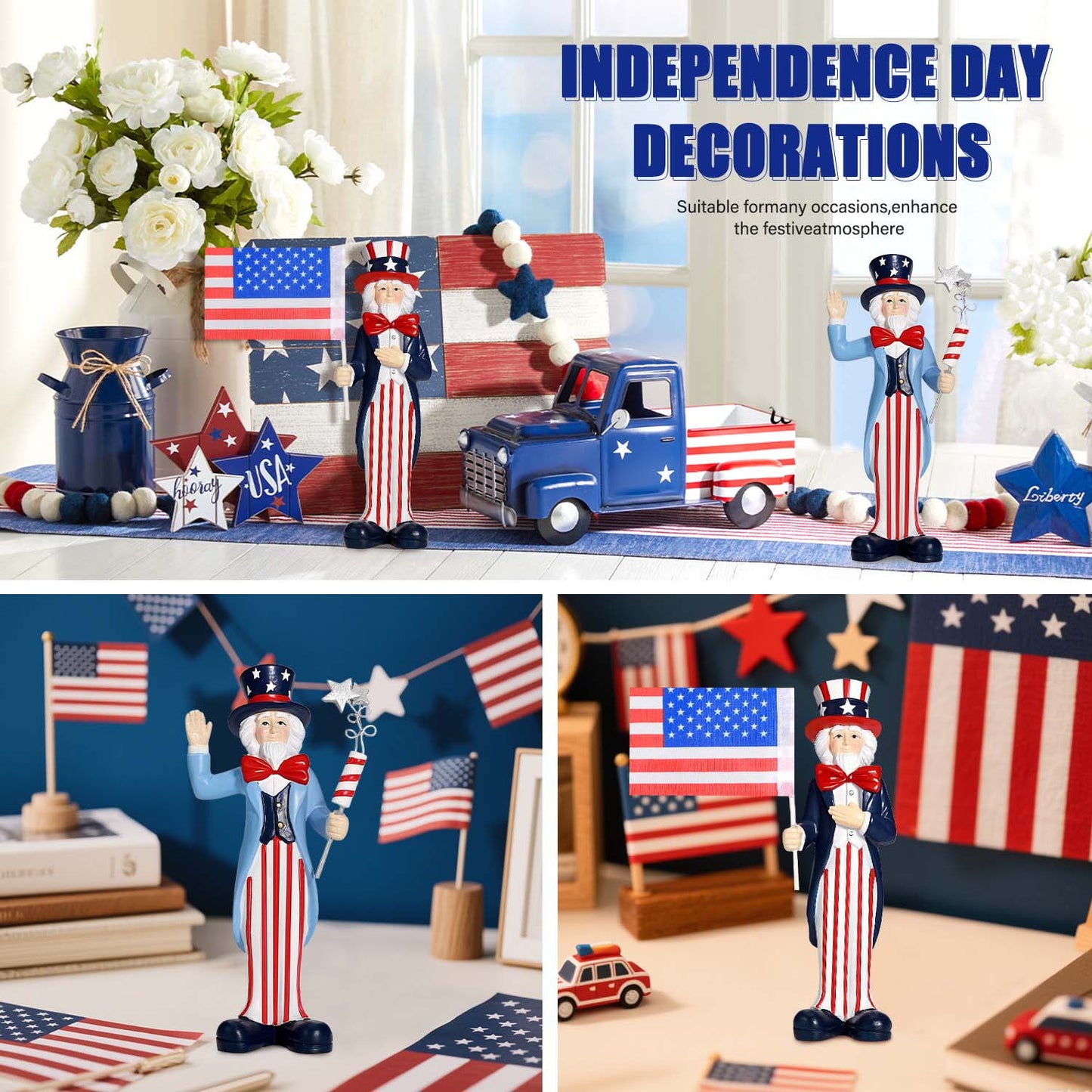 Ayieyill 2Pcs 4th of July Gnomes Decorations, Patriotic Fourth of July decorations(Red White and Blue )