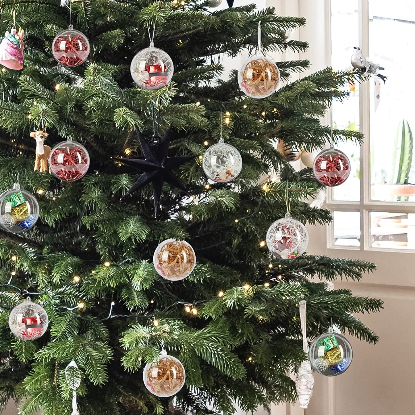 Ayieyill 20 Pack Clear Plastic Christmas Ornaments 3.15in Fillable Ornaments DIY Christmas Balls for Tree Decor