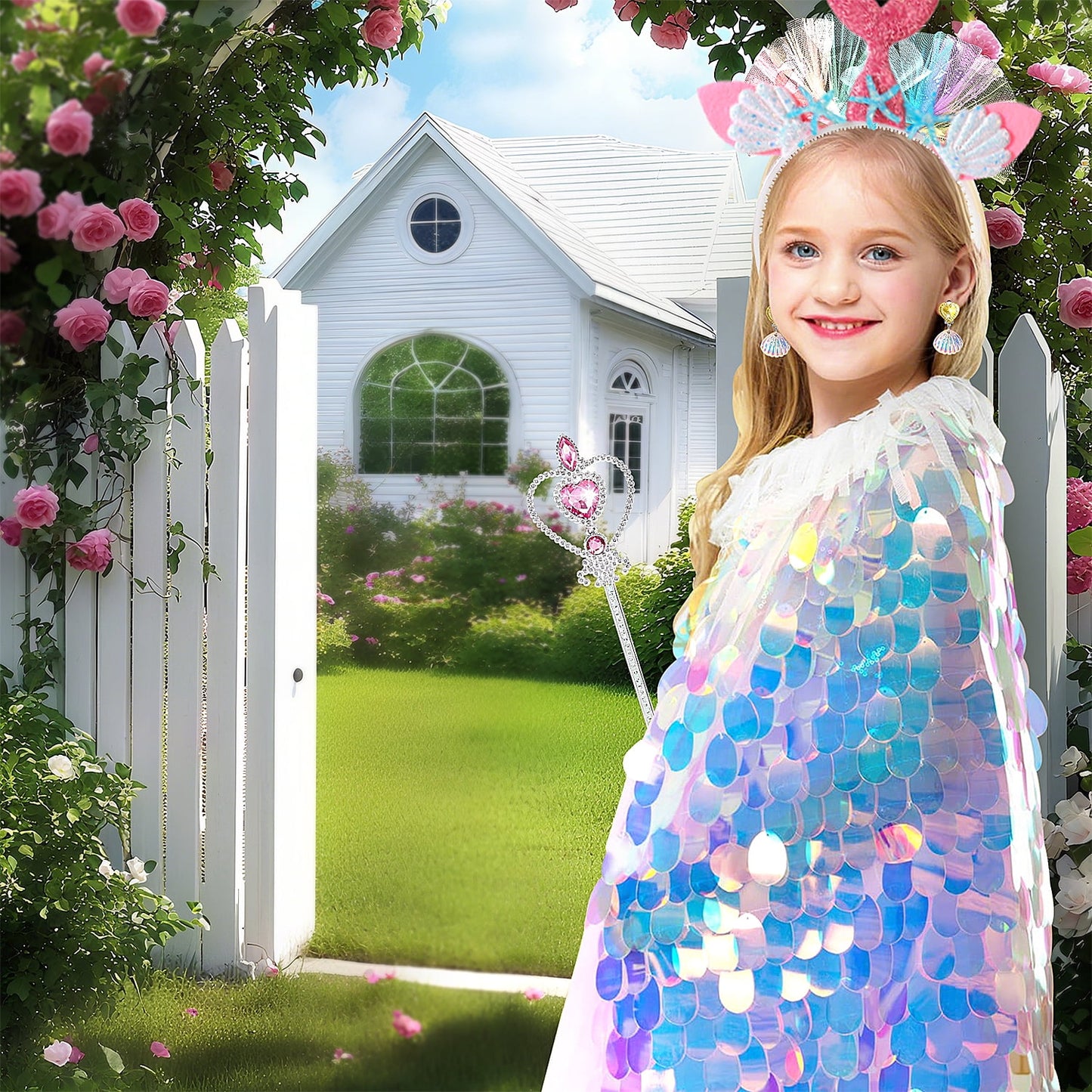 Ayieyill Princess Dress up Clothes for Little Girl, 11Pcs Princess Cape with Crown, Princess Dresses for Girl 3-8 Birthday Gift
