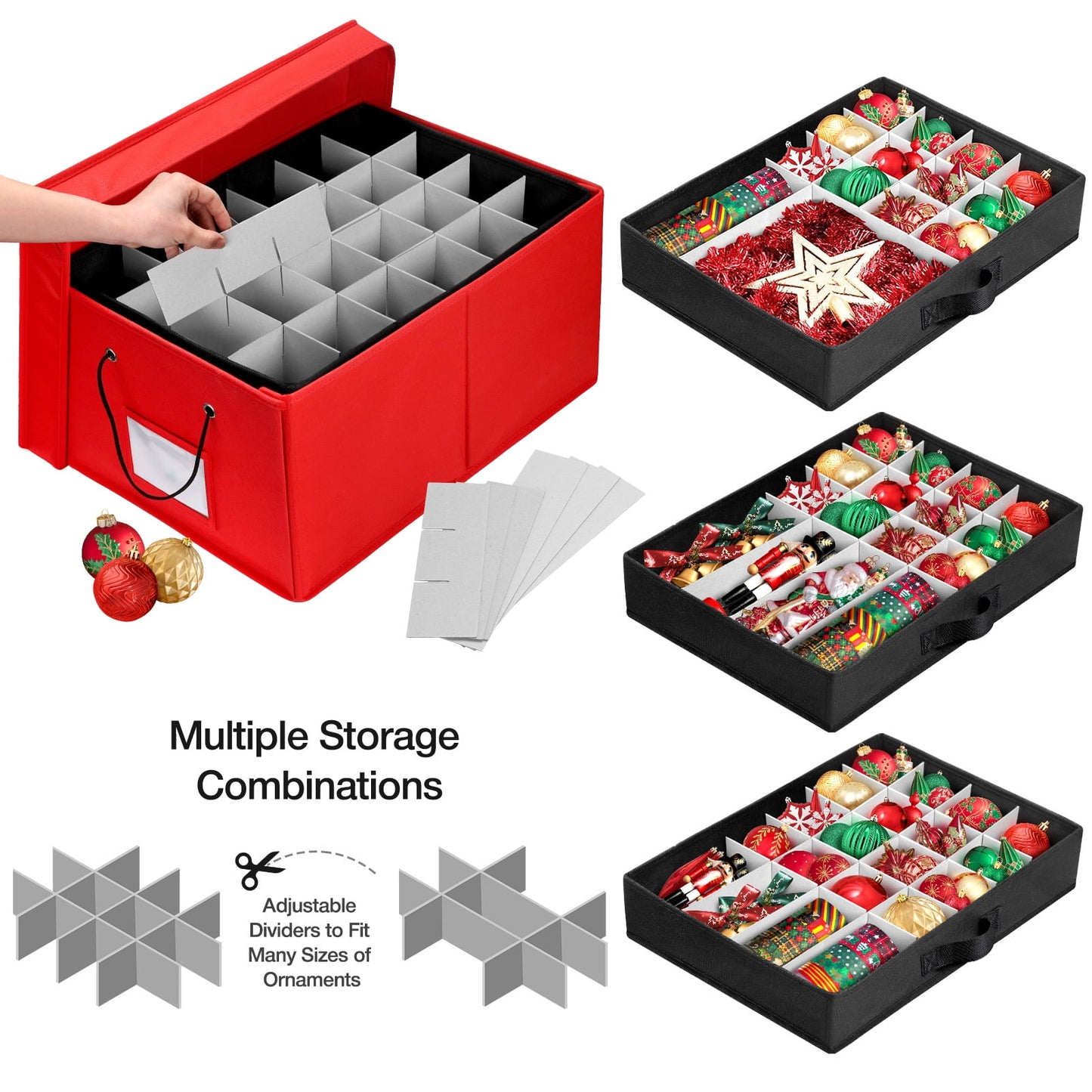 Ayieyill Premium Large Christmas Ornament Storage Box, Christmas Ornament Organizer, with Side Open, 3 Removable Trays - Keeps 72 Holiday Ornaments