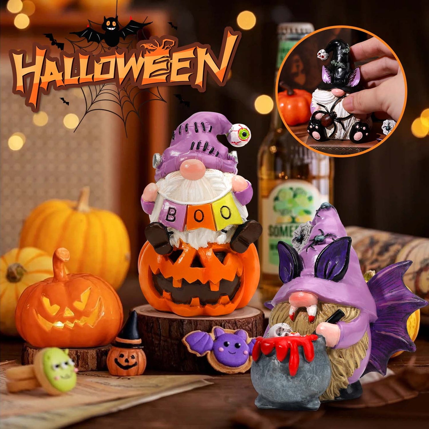 Ayieyill 3Pcs Halloween Gnomes Decorations Halloween Gnomes Ornaments for Home Decor | Handmade Halloween Gifts | Resin |