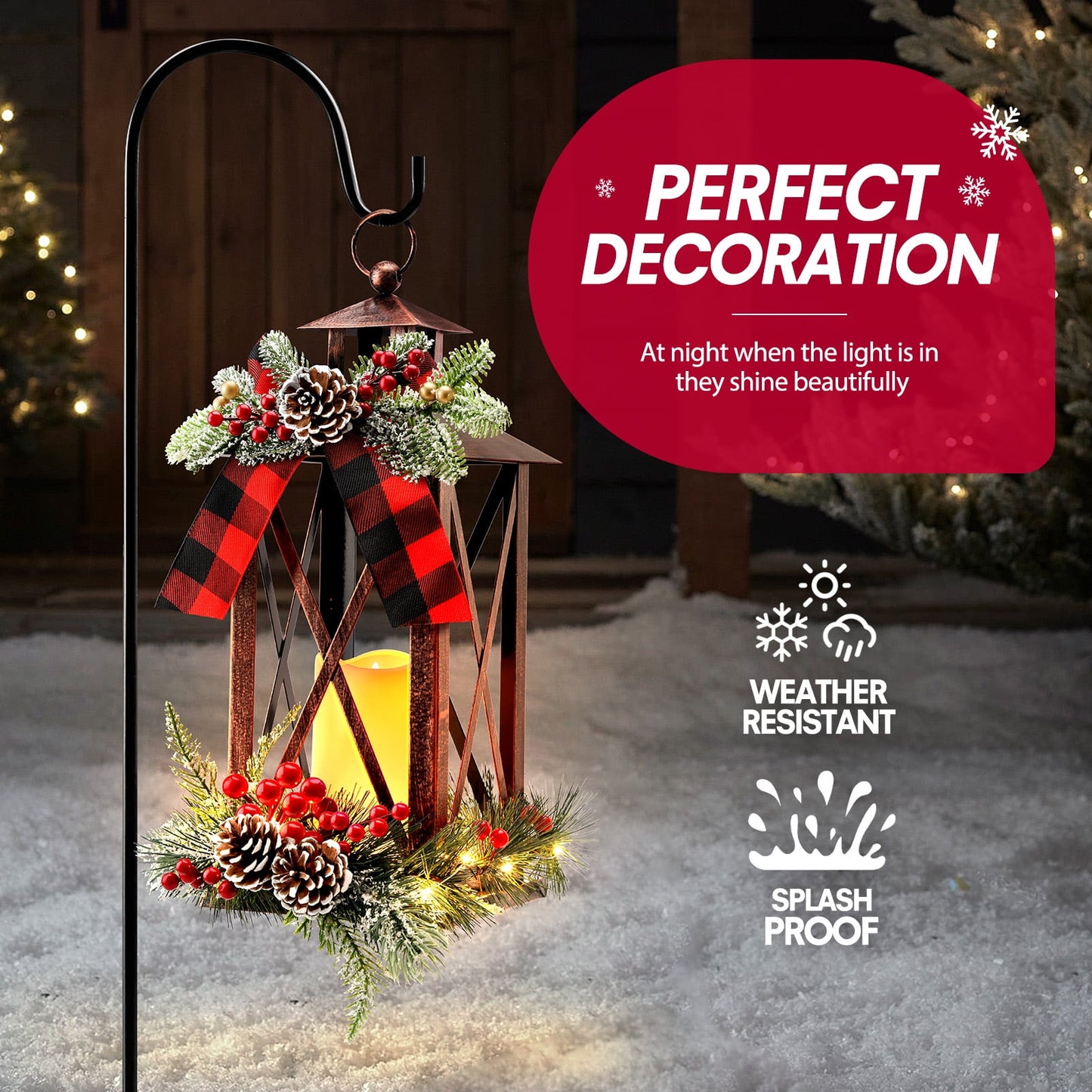 Ayieyill 15" Tall Christmas Lanterns Indoor Outdoor with LED and Ribbon, Hanging Christmas Decortions Candle Lanterns | Bronze