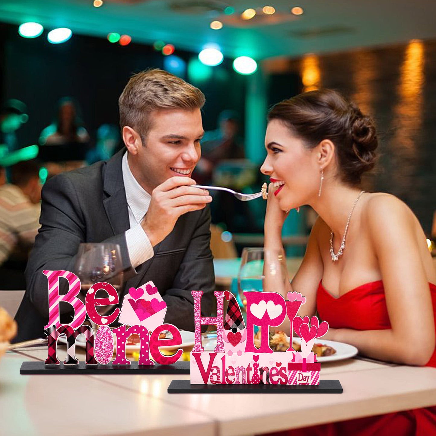 Ayieyill 4 Pcs Valentine's Day Decorations Love Wooden Table Sign, Romantic Tabletop Centerpiece Signs Ornaments