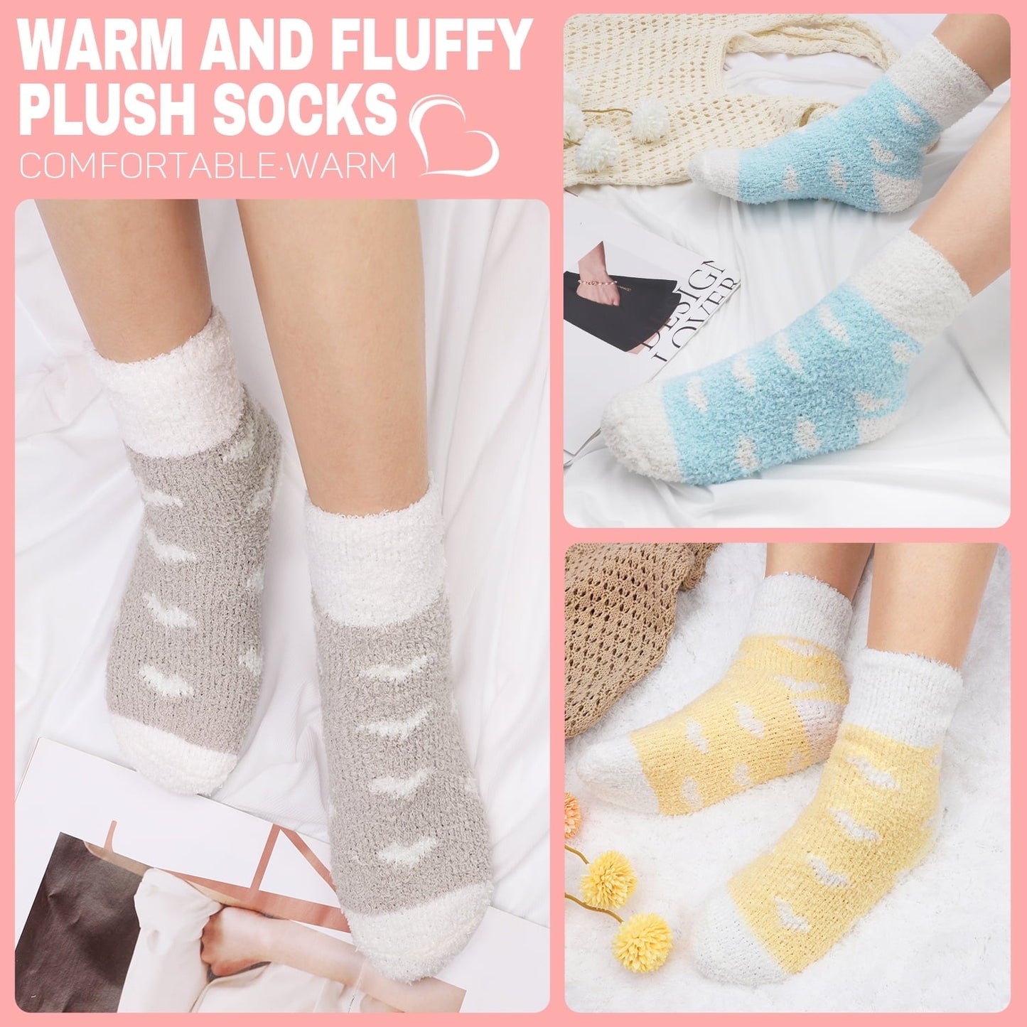 Ayieyill Fuzzy Socks for Women, 6 Pairs Plush Slipper Socks Women, Warm Soft Fluffy Socks Thick Cozy Plush Sock Winter Christmas Socks for Women