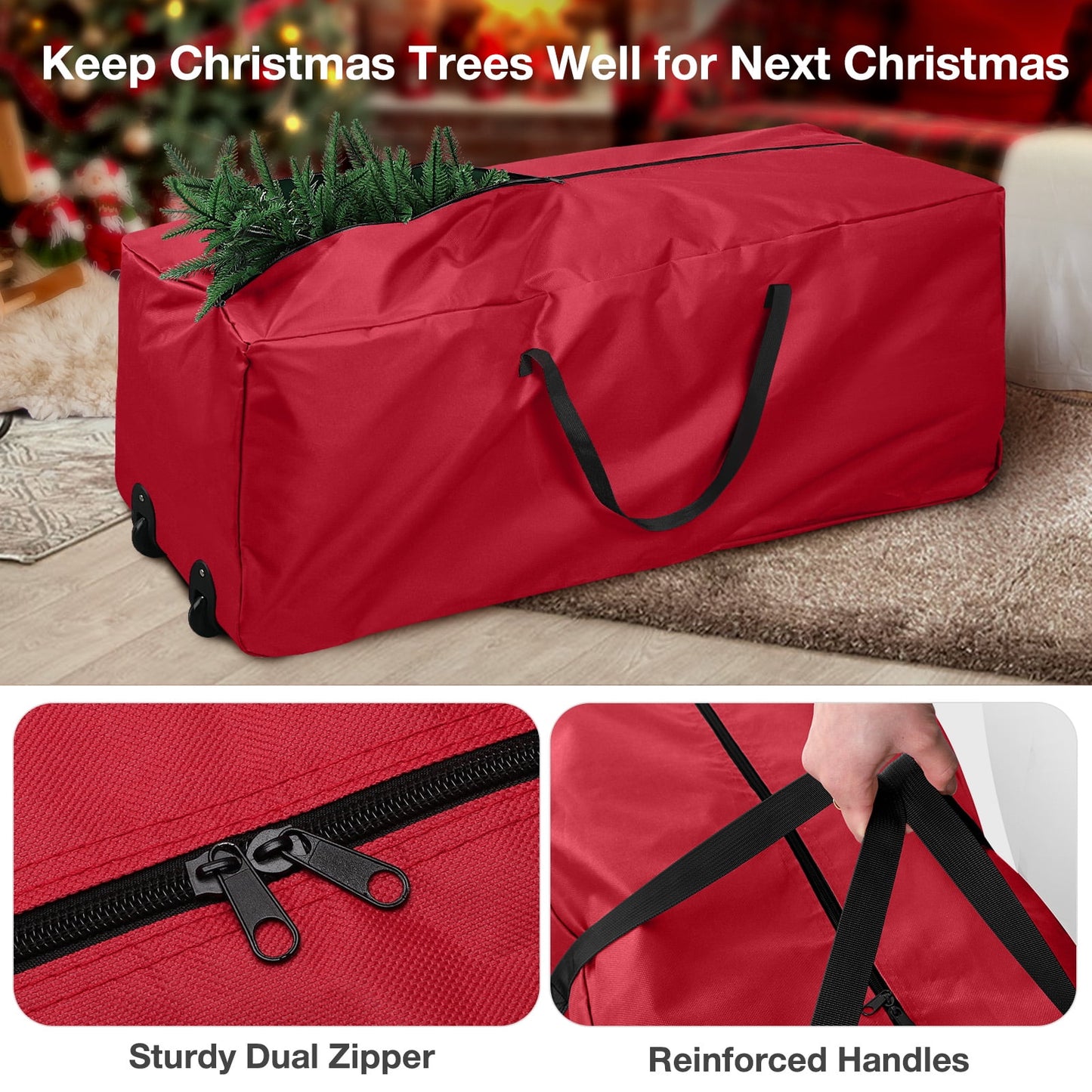 Ayieyill Christmas Tree Storage Bag, Moisture Christmas Tree Bag - for 7.5 FT Artificial Trees, Zippered Bag, Carry Handles and Wheels for Easy Transport