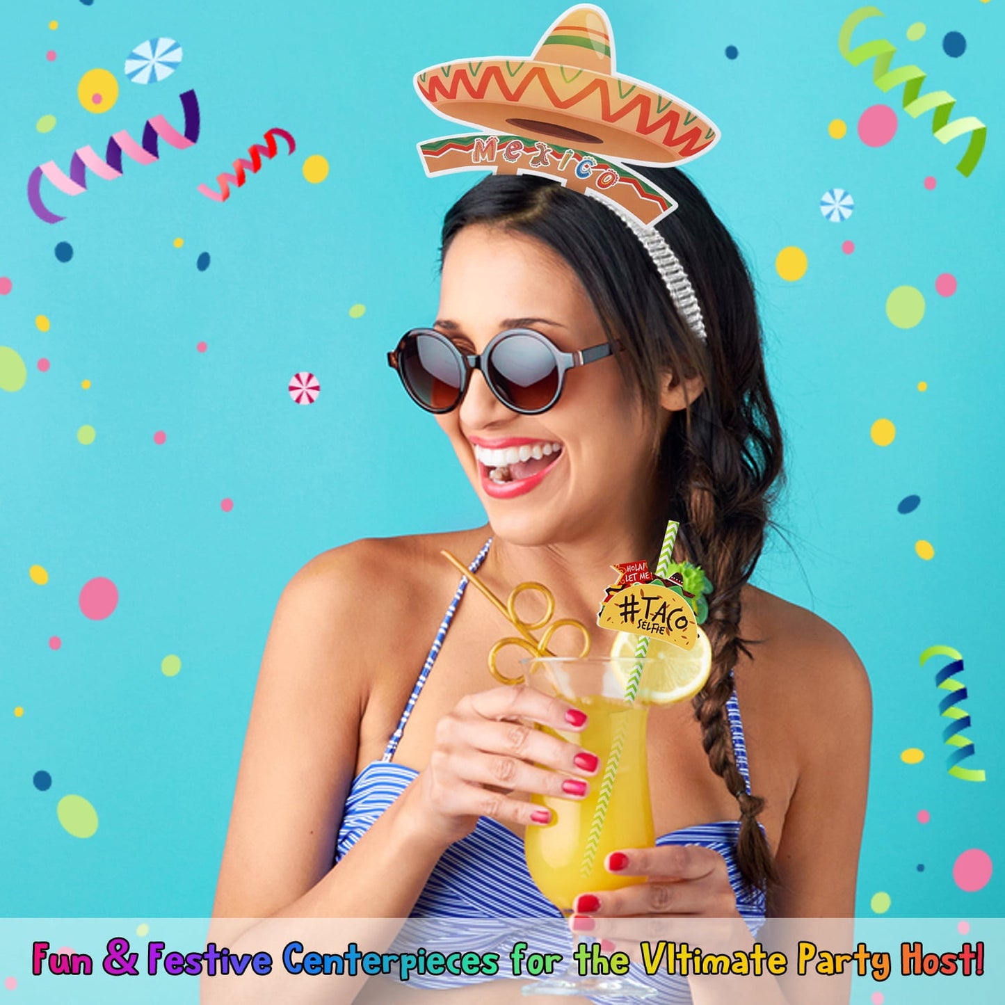 Ayieyill 45PCS Mexican Decorations, Cinco De Mayo Fiesta Decorations for Fun Fiesta Hat Party Supplies