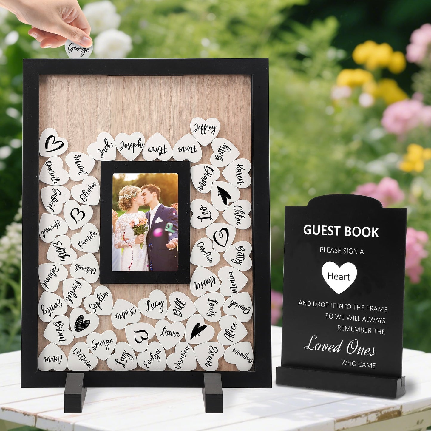 Ayieyill Wood Wedding Guest Book, Personalized Wedding Guest Book Alternative, Guest Book Sign for Wedding Reception and Ceremony Party | Square Black Frame