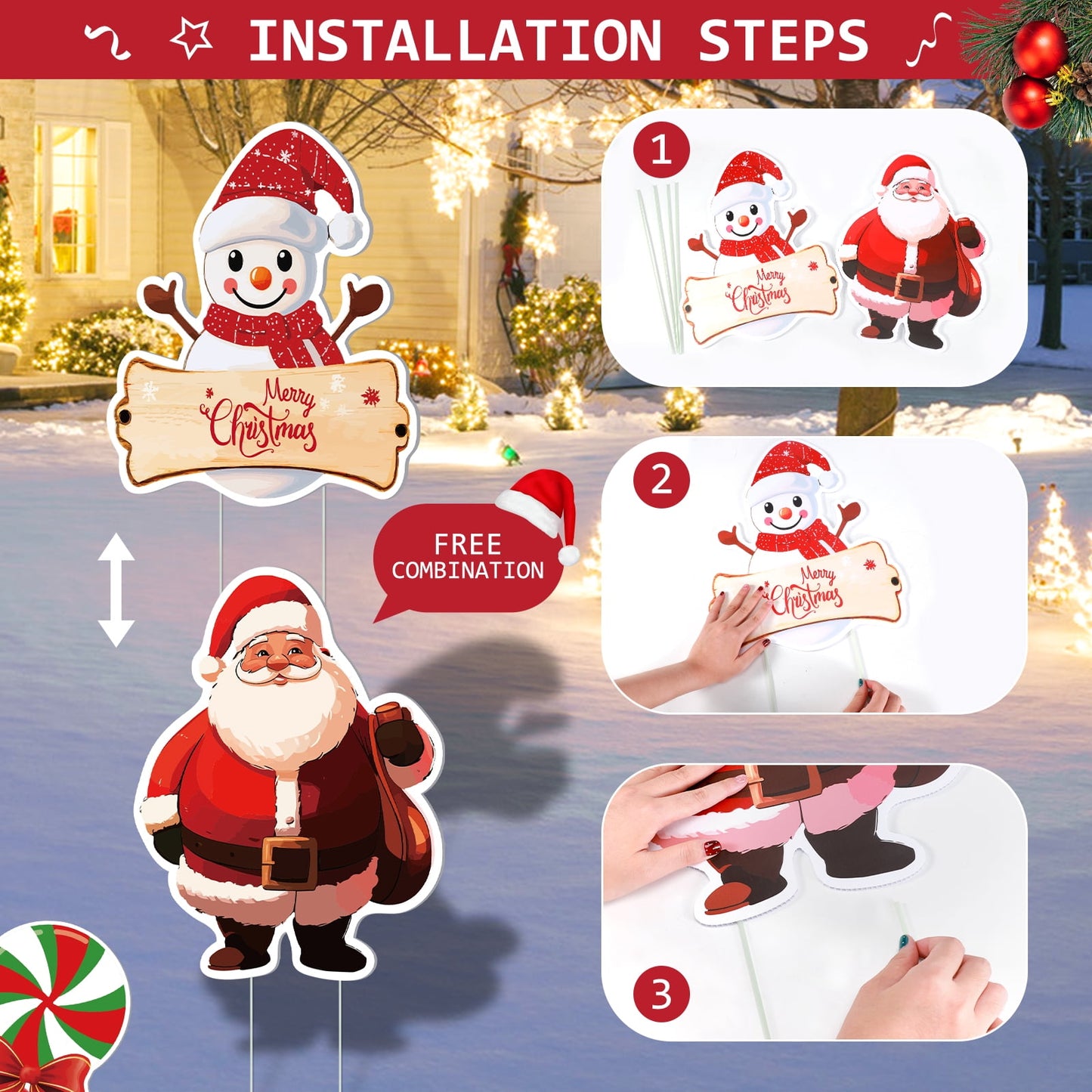 Ayieyill Merry Christmas Sign for Yard, 16Pcs Large Waterproof Christmas Yard Sign Decorations, Merry Christmas Sign Outdoor Lawn