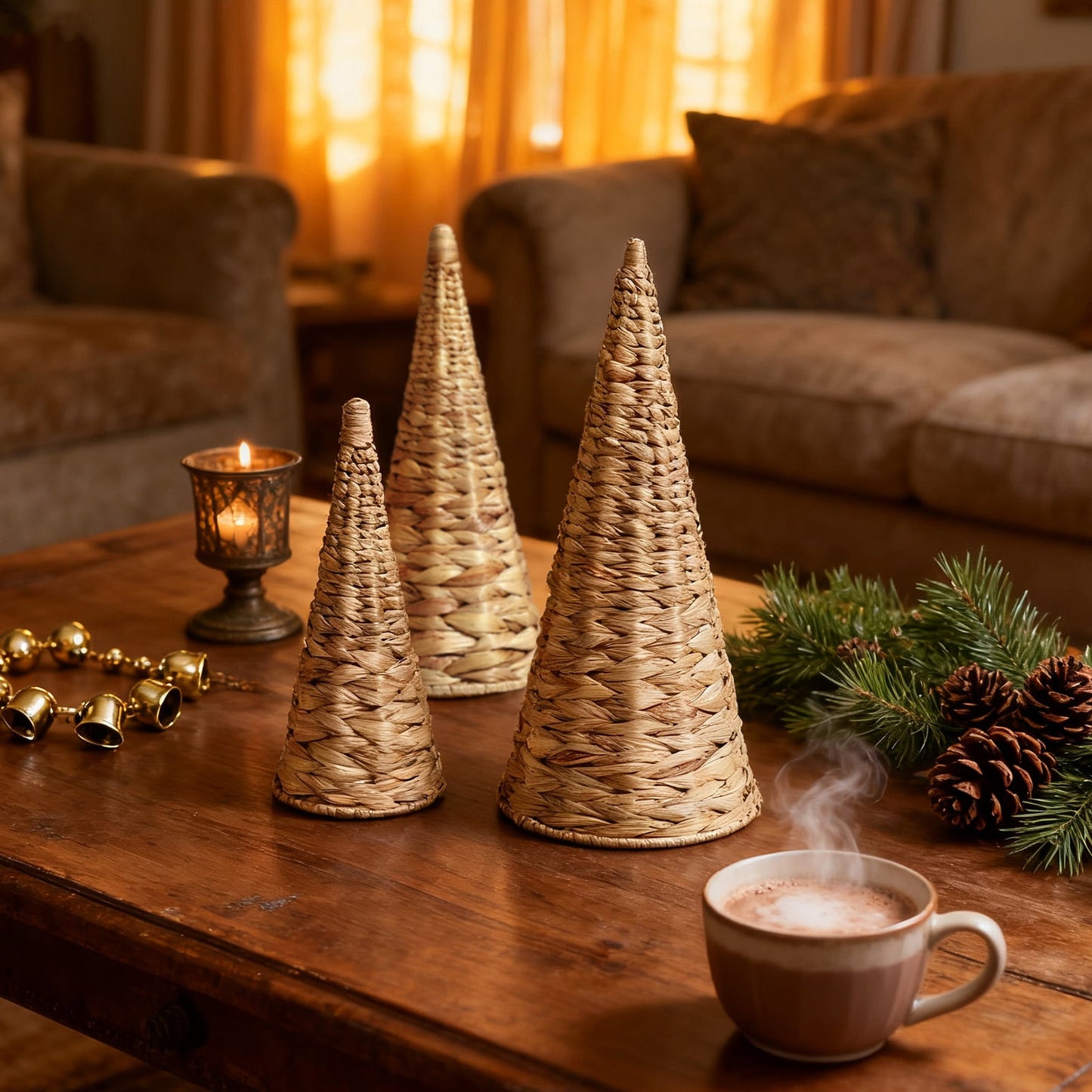 Ayieyill 3pcs Wicker Christmas Tree Tabletop Christmas Decor Farmhouse Christmas Decor Rustic Xmas Decorations, Natural