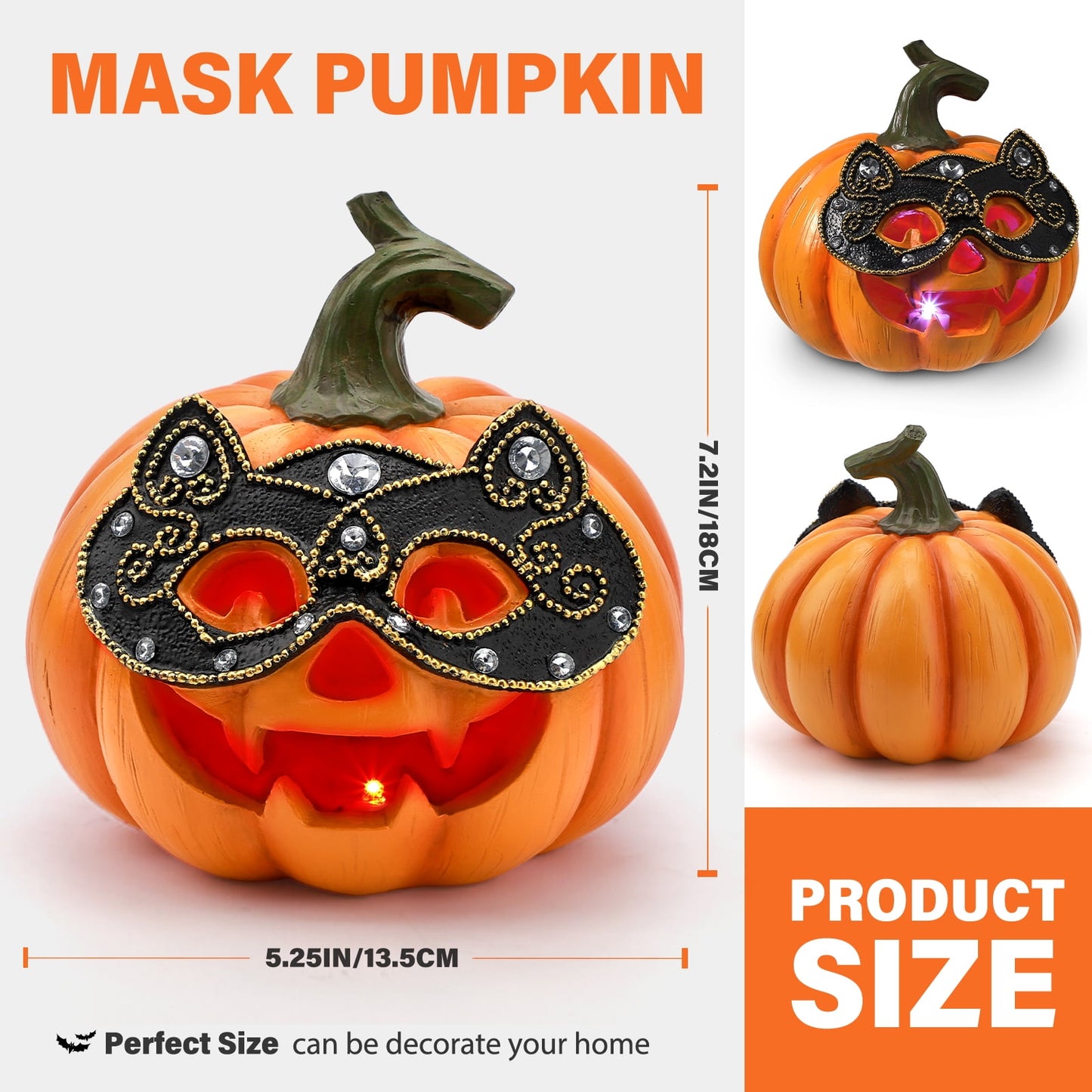 Ayieyill Halloween Pumpkin Decorations Light Up Pumpkin Figurine with Mask Halloween Decor for Home, Red