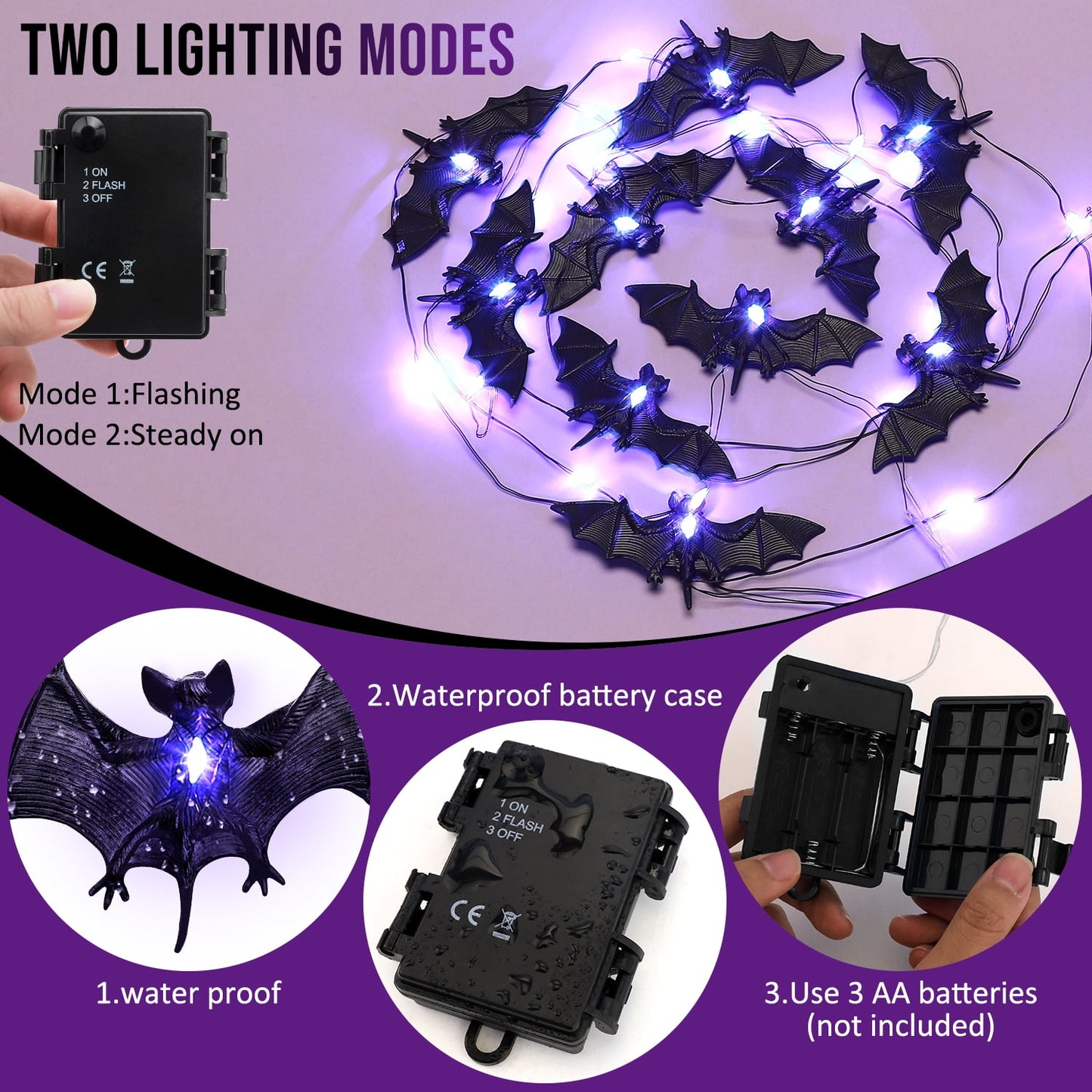 Ayieyill Halloween Bat String Lights Halloween Lights Halloween Decorations Indoor Outdoor