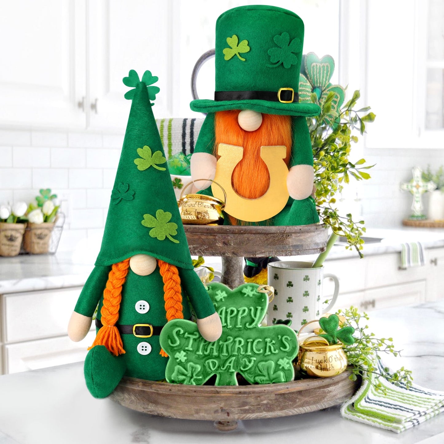 Ayieyill St Patricks Day Decorations Gnome Plush Home Table Ornament Decor