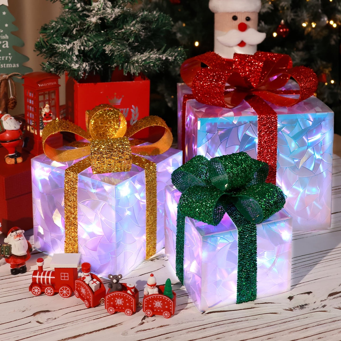 Ayieyill 3 Pcs  Christmas Lighted Gift Boxes, Light up Christmas Present Boxes, Christmas Decorations Indoor