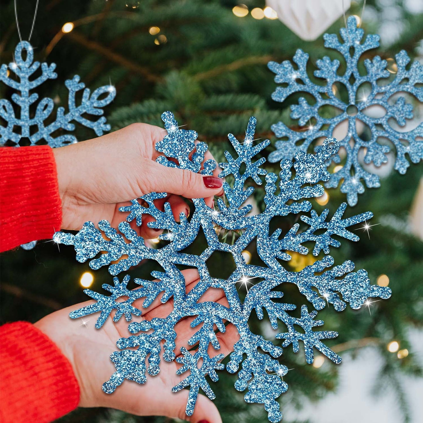 Ayieyill 8Pcs Christmas Snowflakes Large Snowflakes Ornaments - 12'' Glitter Snowflakes Decorations