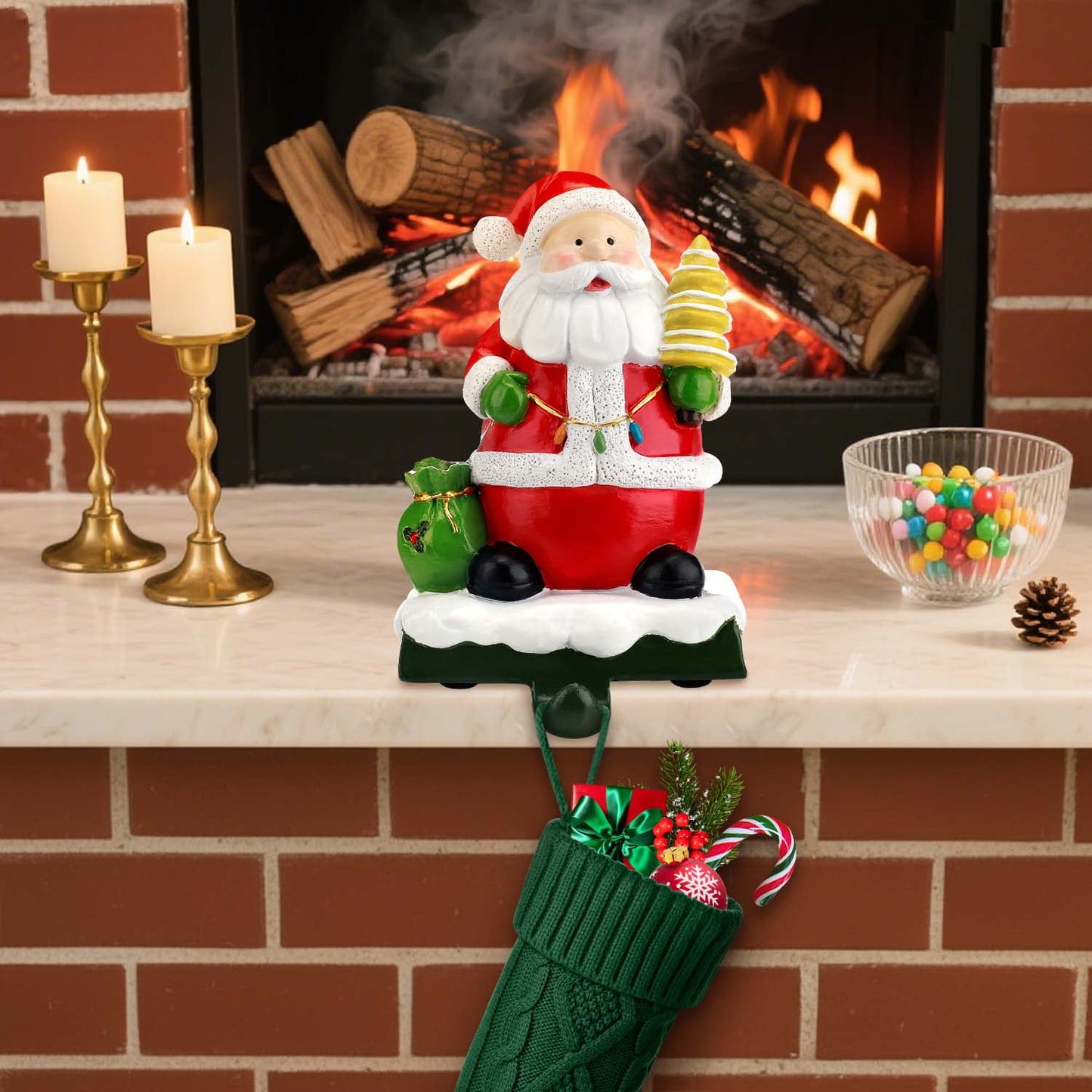 Ayieyill Christmas Santa Claus Stocking Holder, Resin Stocking Holders for Mantle Christmas Decorations